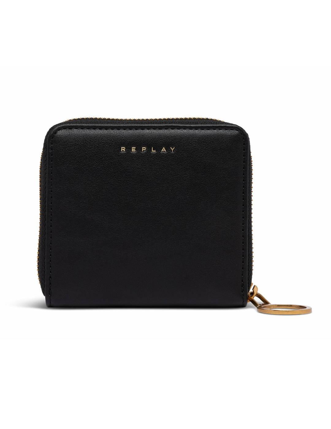 Cartera mediana Replay negra con cremallera para mujer