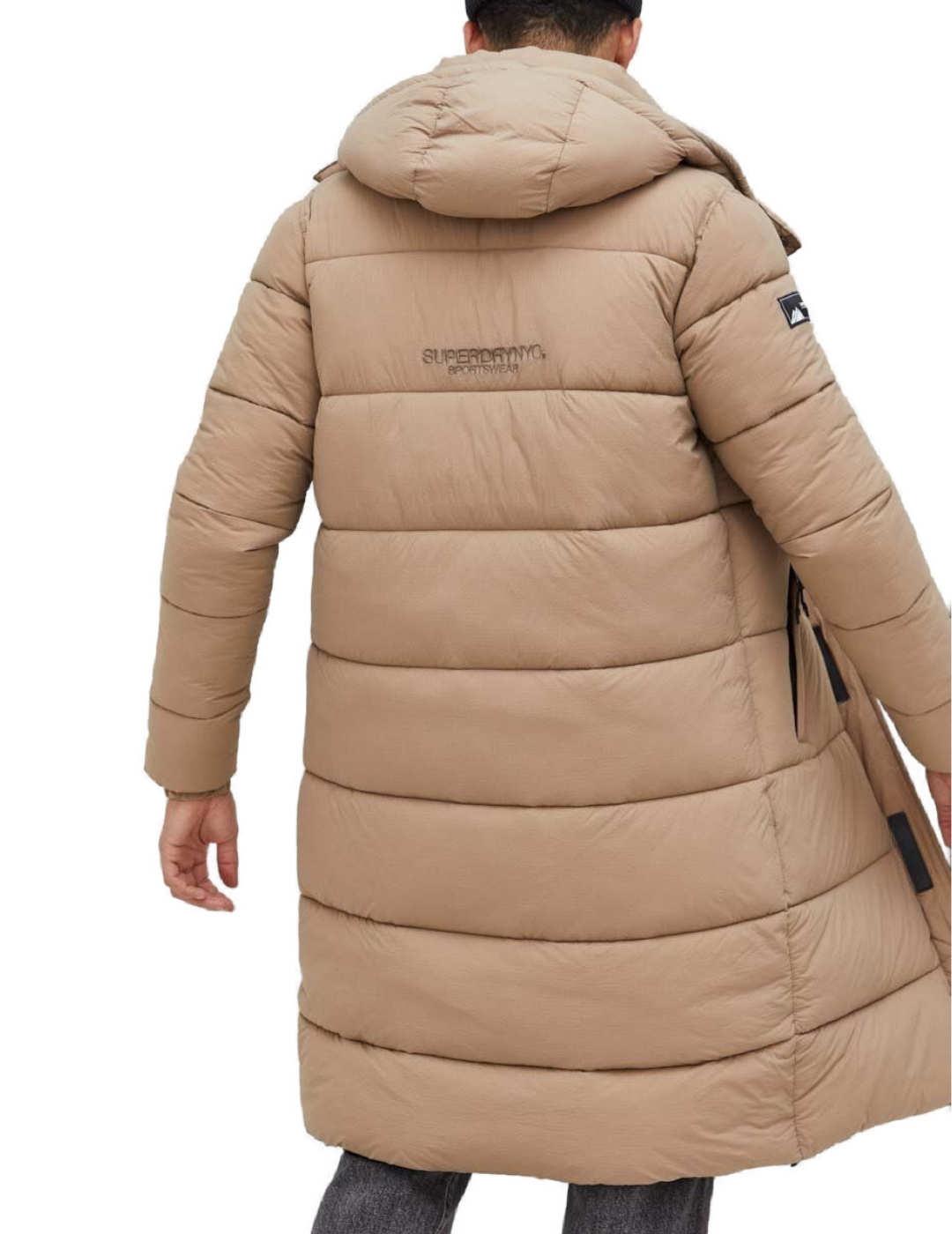 Plumas Superdry Ripstop beige largo con capucha para hombre