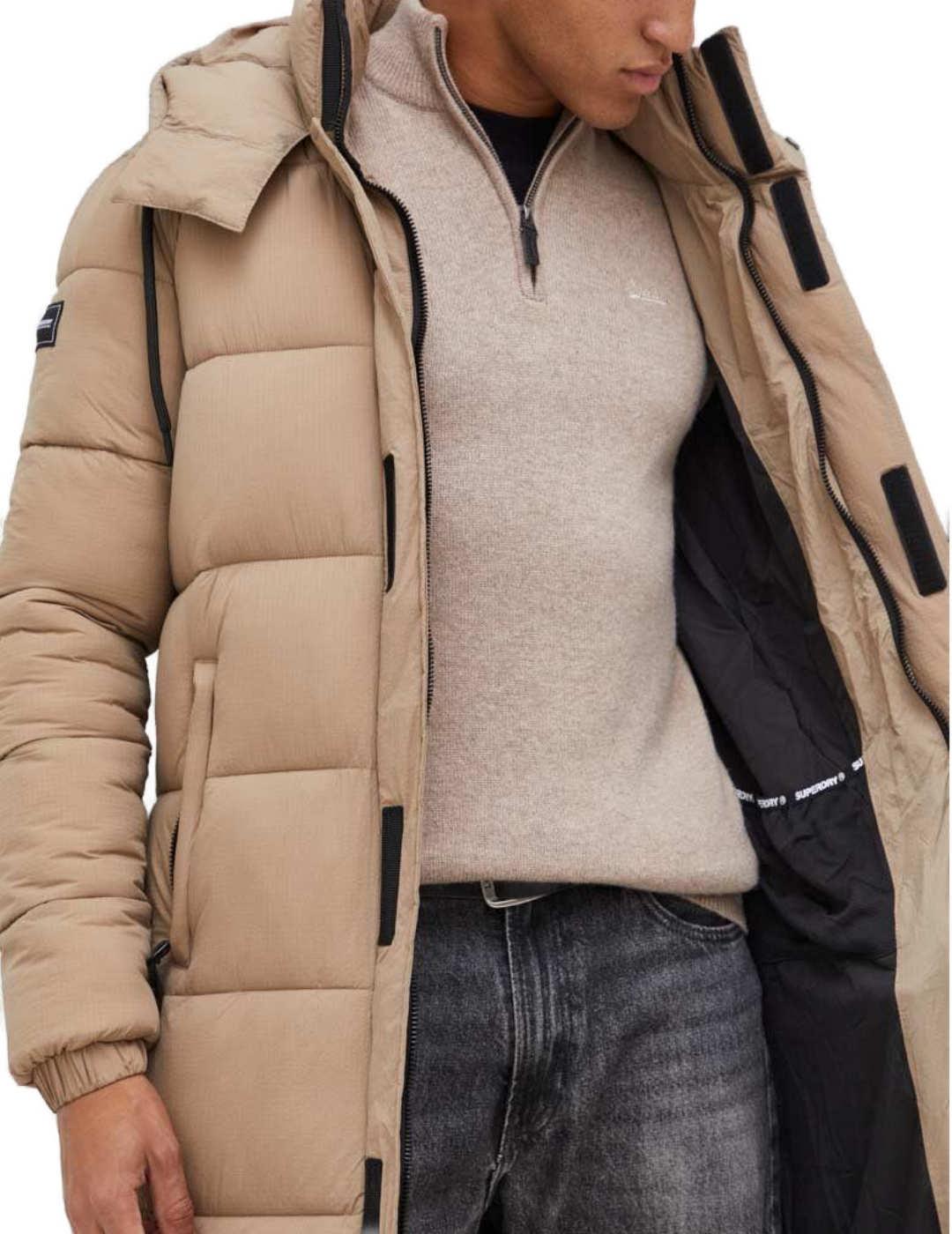 Plumas Superdry Ripstop beige largo con capucha para hombre