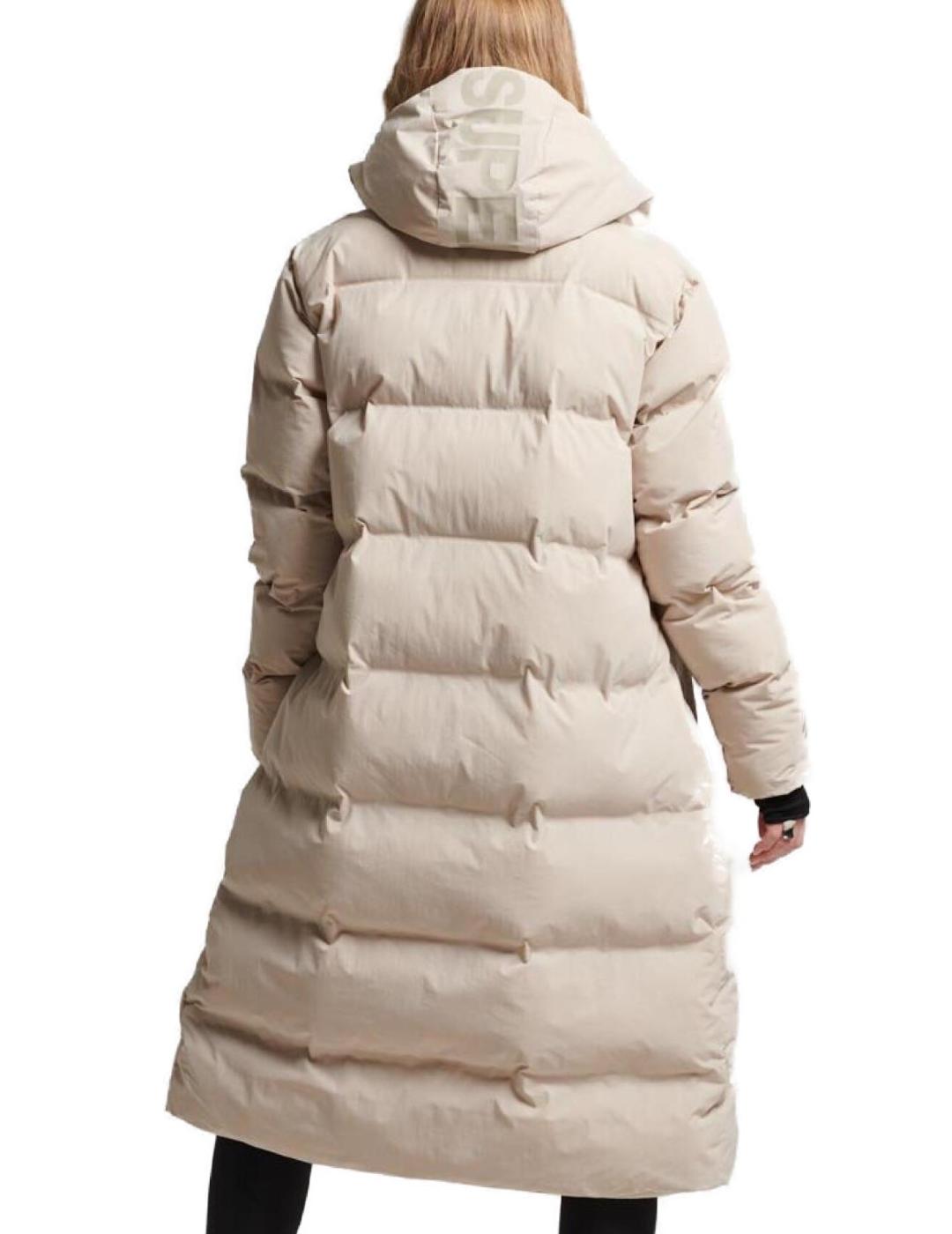 Plumas Superdry Hooded largo beige con capucha para mujer