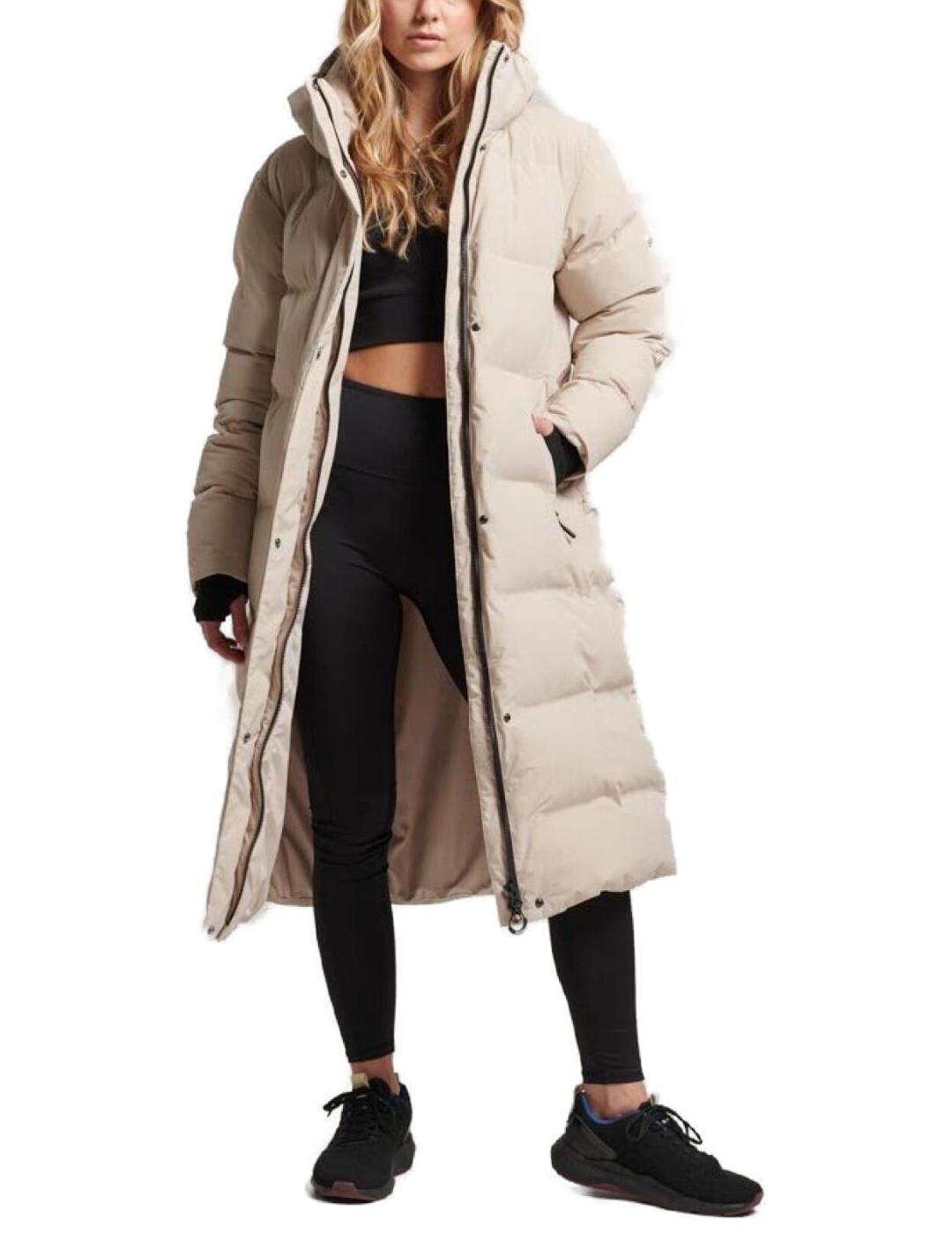 Plumas Superdry Hooded largo beige con capucha para mujer