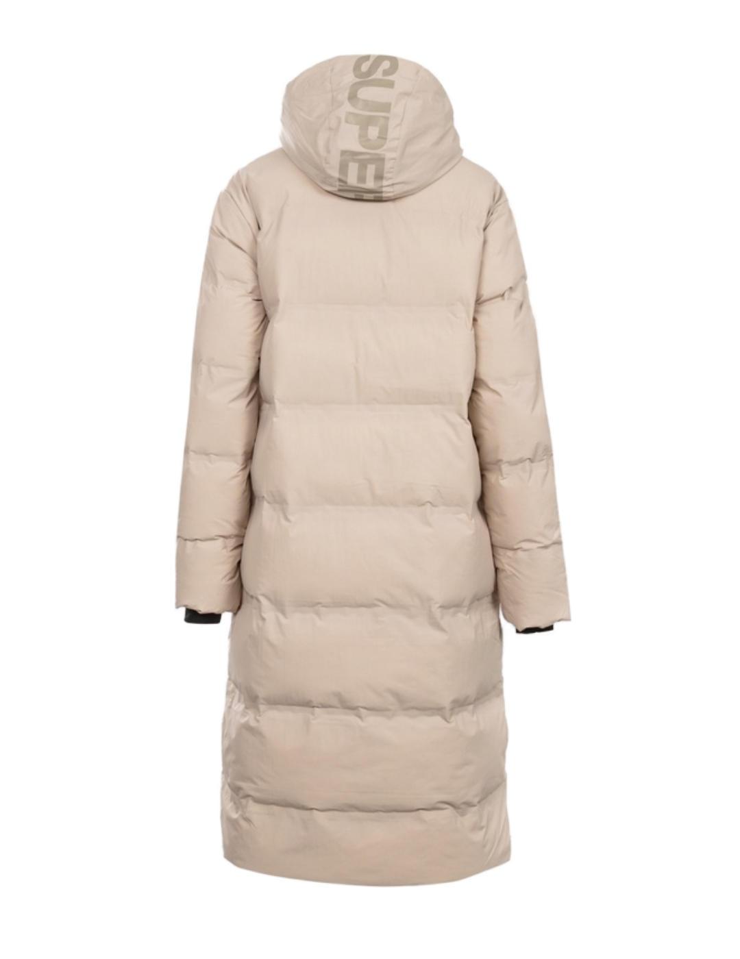 Abrigo plumas Superdry City beige con capucha para mujer