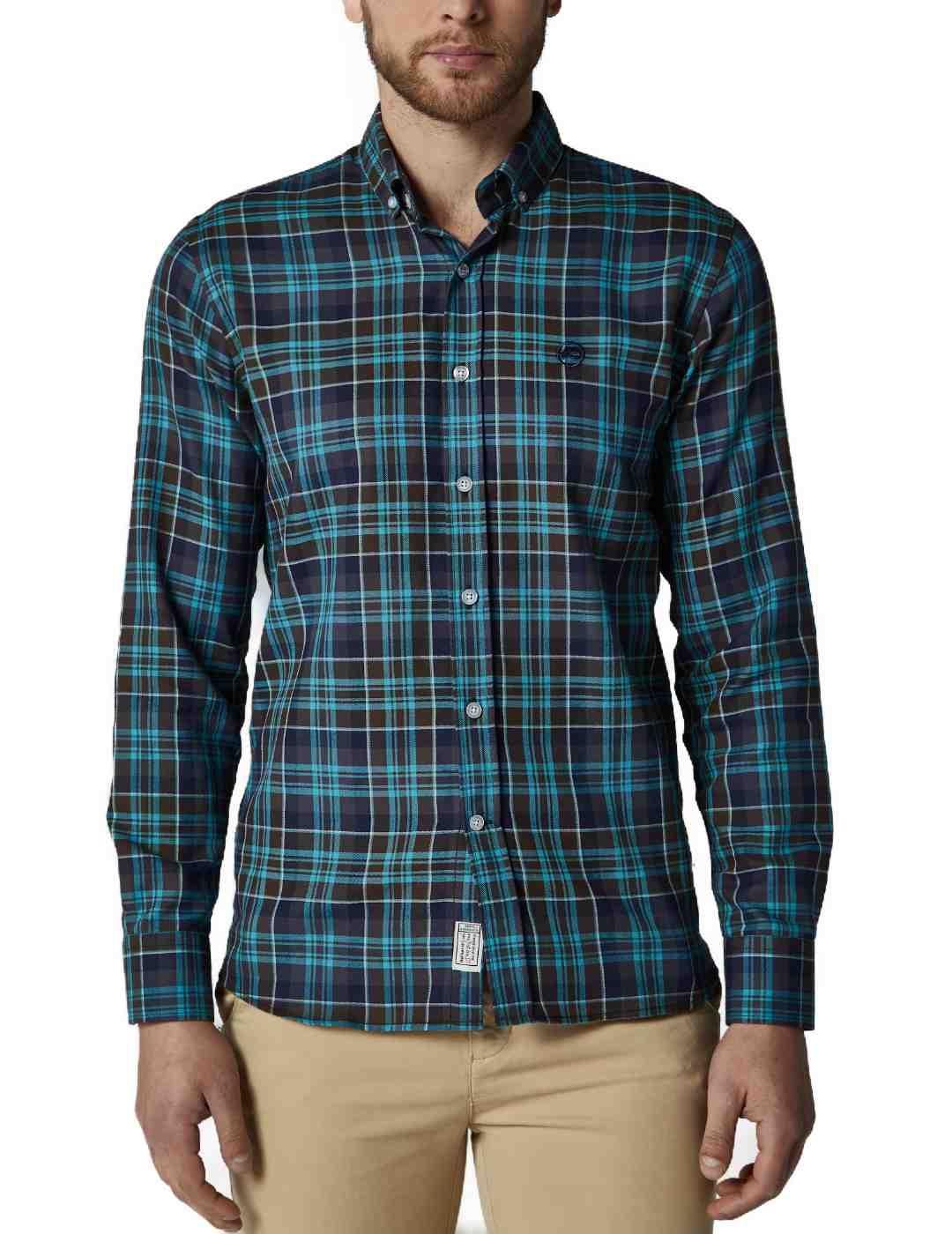 Camisa Altonadock cuadros azul algodón para hombre