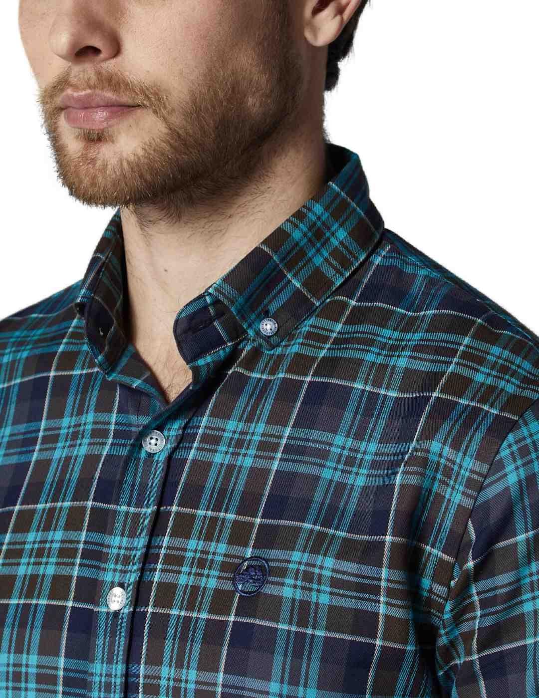 Camisa Altonadock cuadros azul algodón para hombre