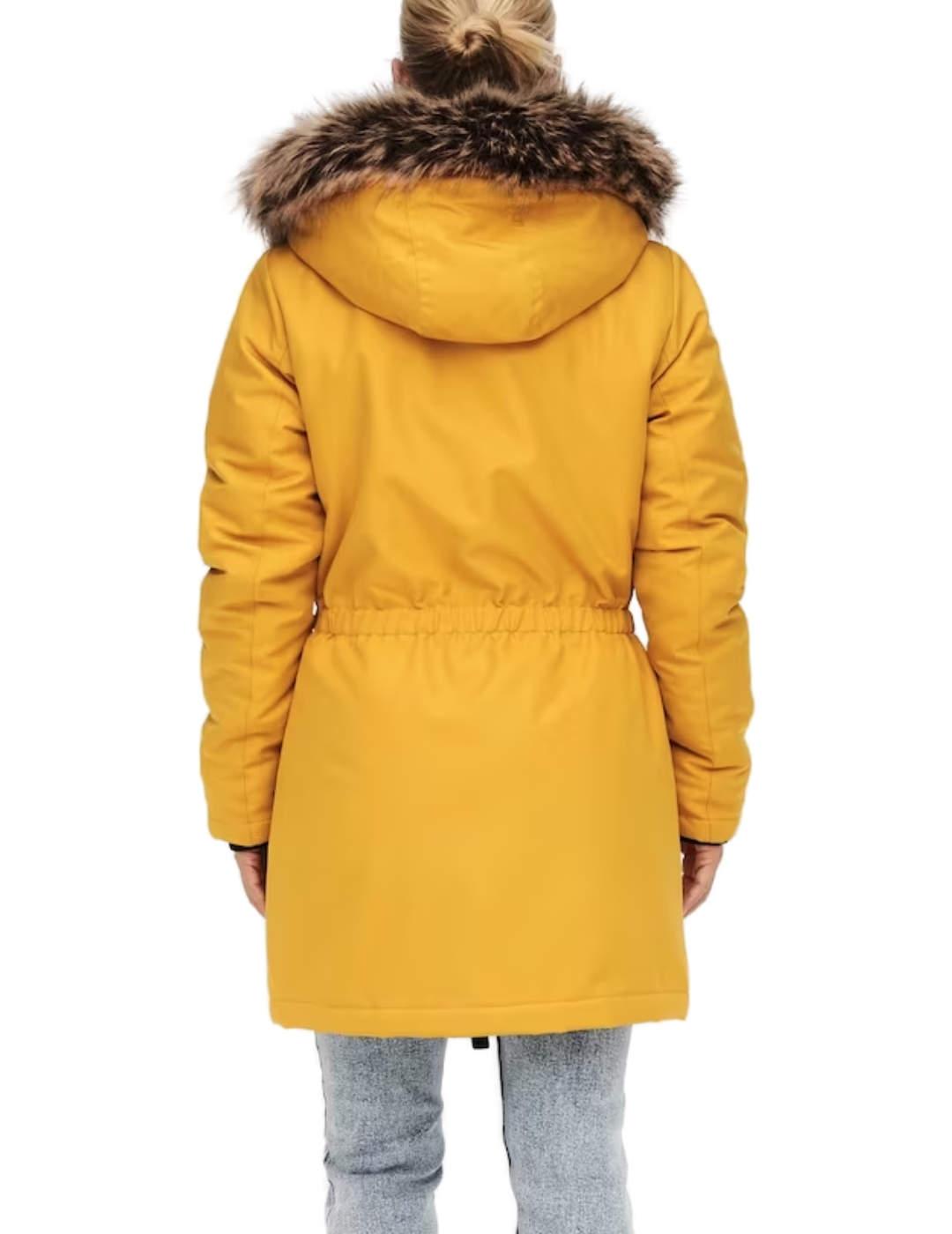 Parka Only Iris mostaza con capucha y pelo sint tico muj