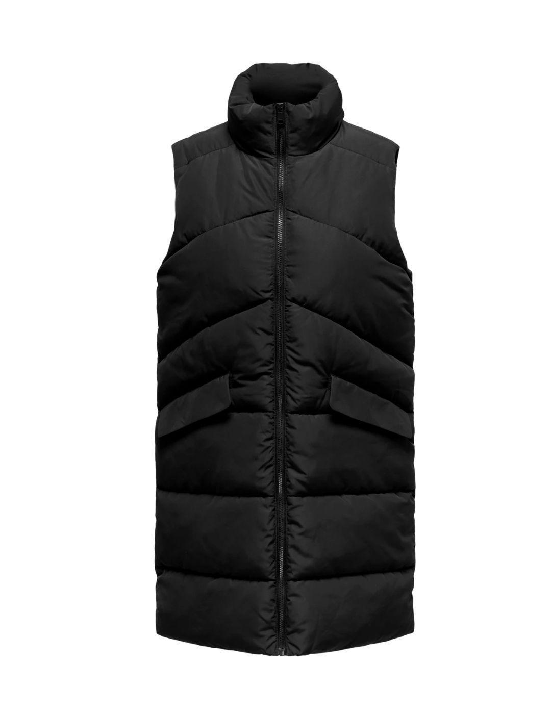 Chaleco Only Matilce midi negro con cremallera para mujer