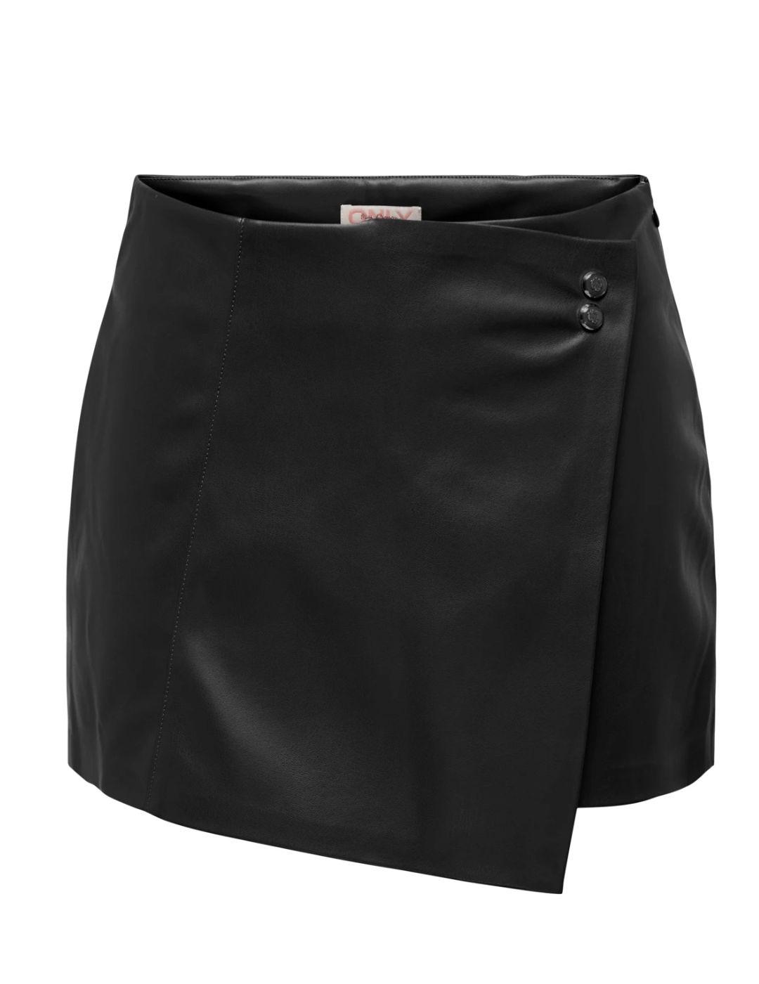 Falda-pantalón Only Mirabel polipiel negro tiro alto mujer