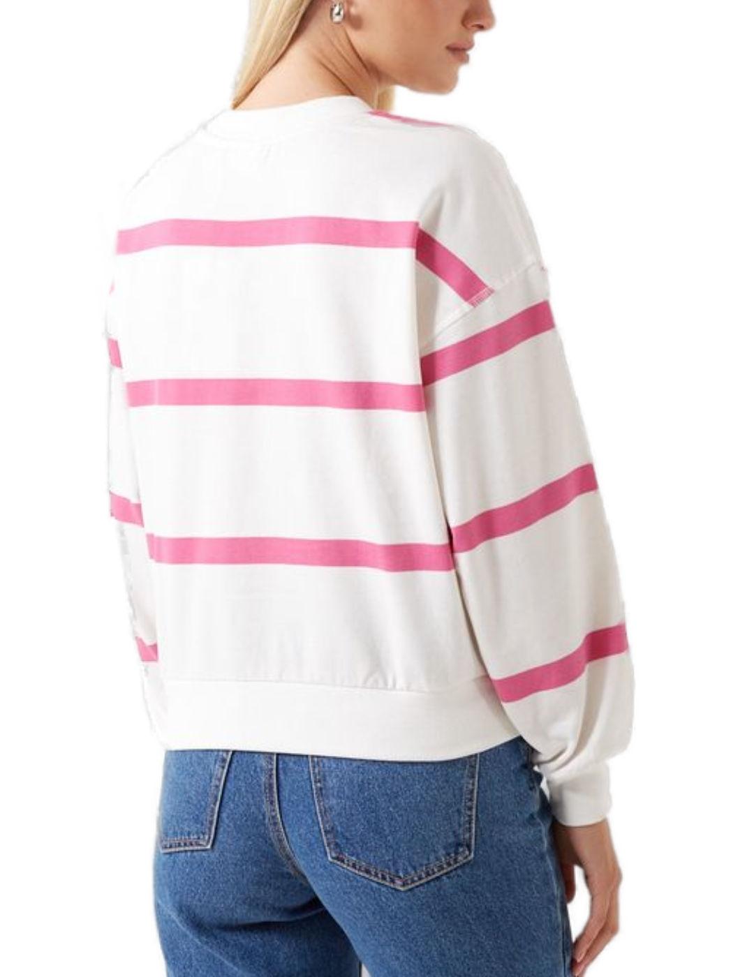 Sudadera Only Serena blanca raya rosa sin capucha de mujer
