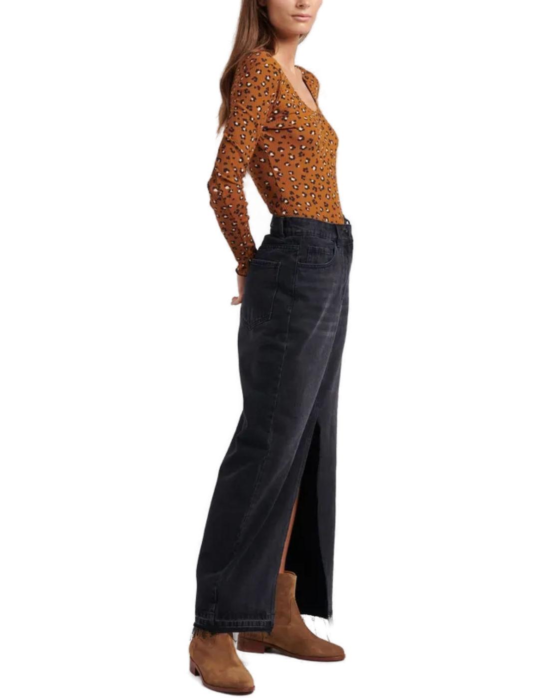 Falda Vila Nete larga negro corte ajustado para mujer