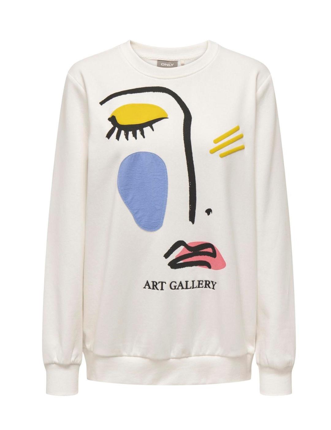 Sudadera Only Henna blanca dibujo cara para mujer