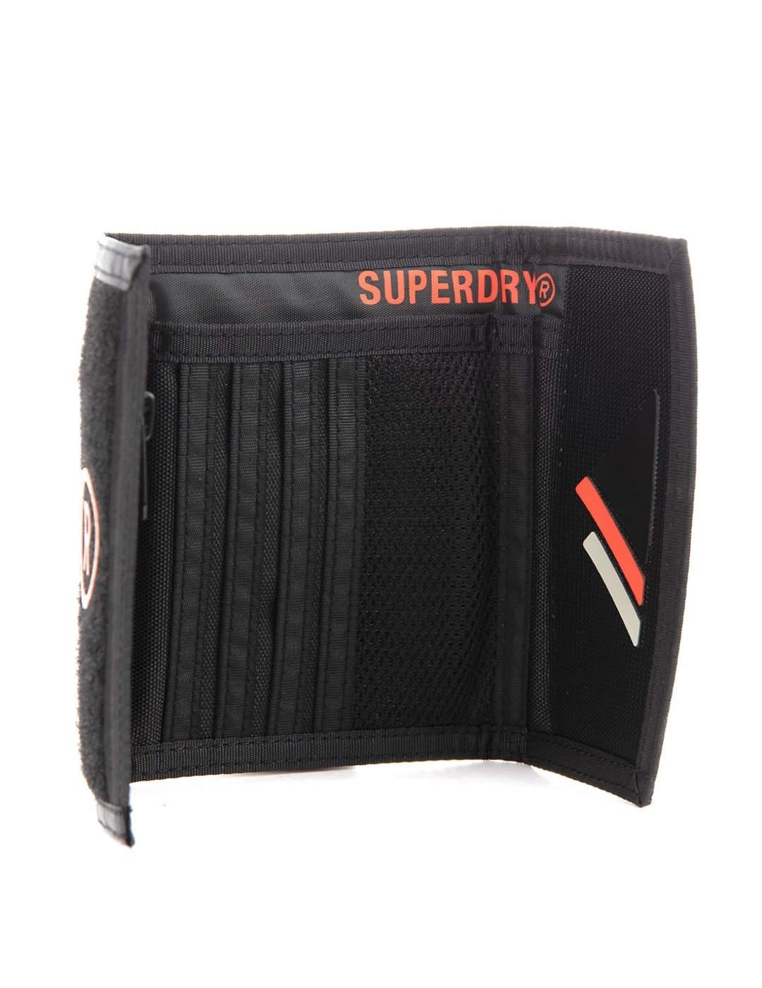 Cartera Superdry Tarp negro con velcro y monedero unisex