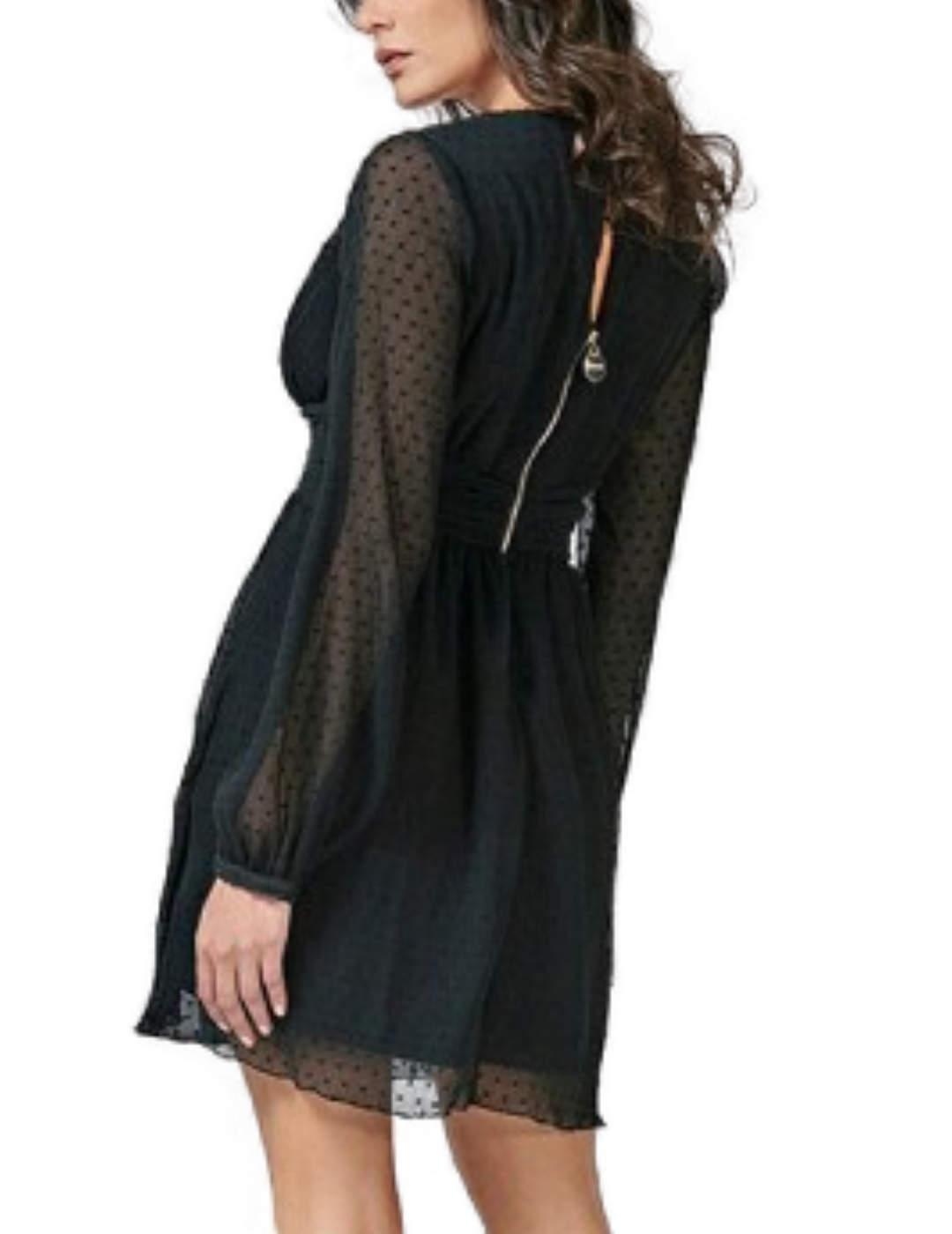 Vestido Guess plumeti negro de manga larga de mujer