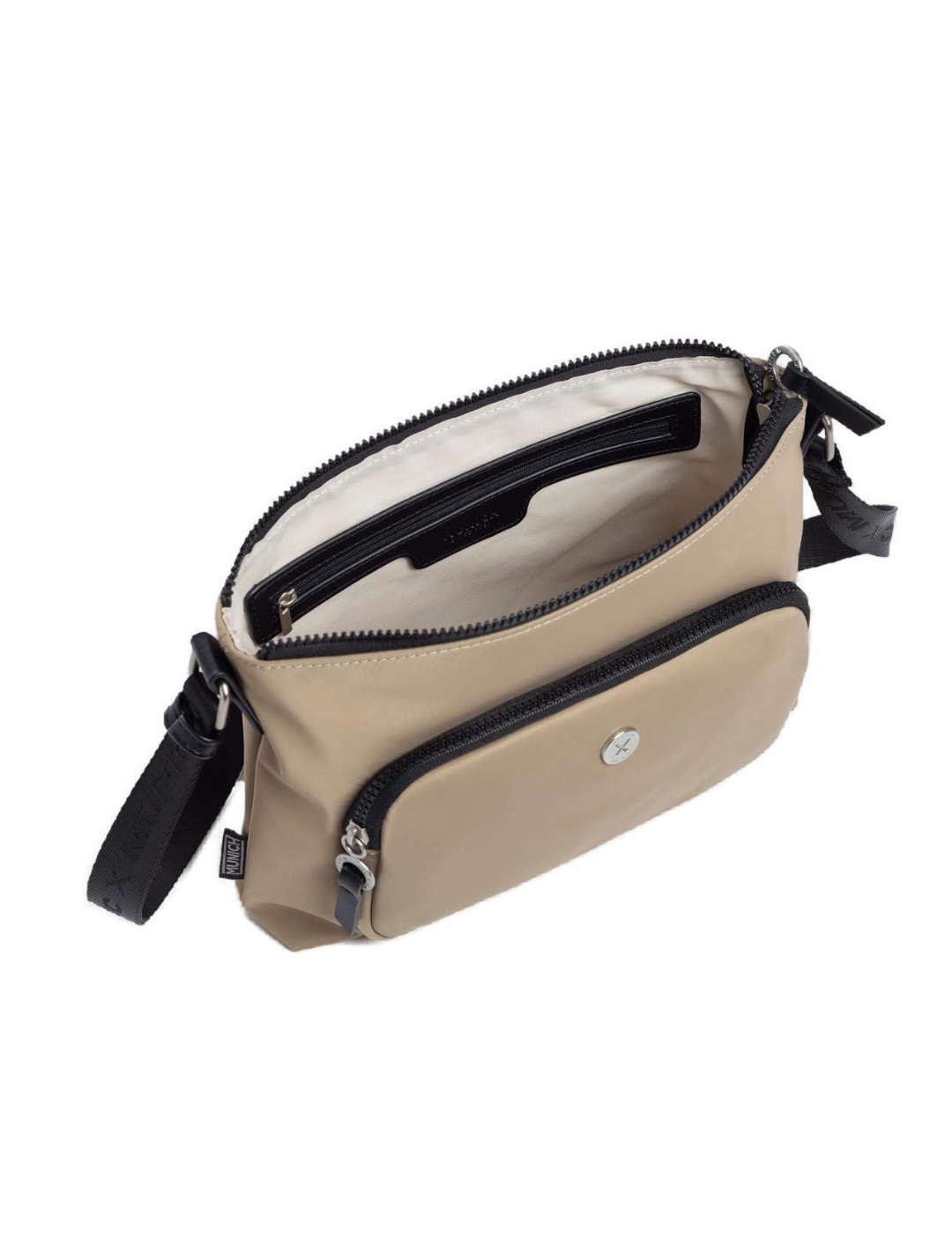 Bolso Munich bandolera Clever beige tostado y negro mujer