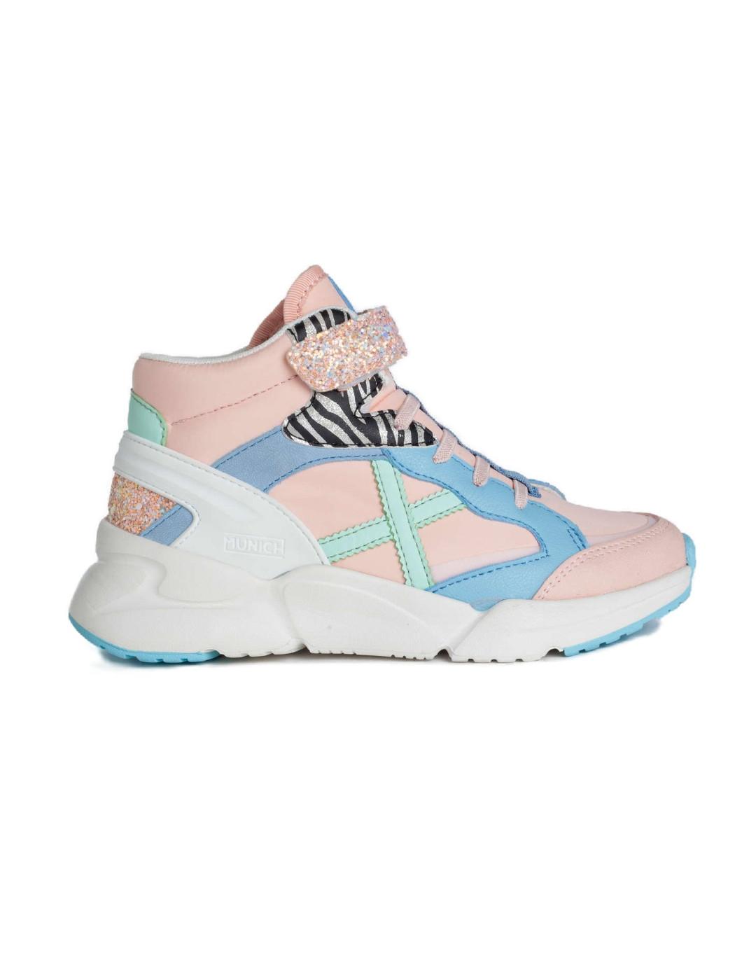 Zapatillas Munich Mini Track boot rosa/azul/blanco de niña