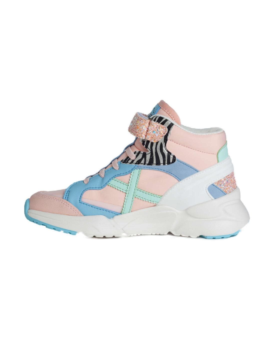 Zapatillas Munich Mini Track boot rosa/azul/blanco de niña