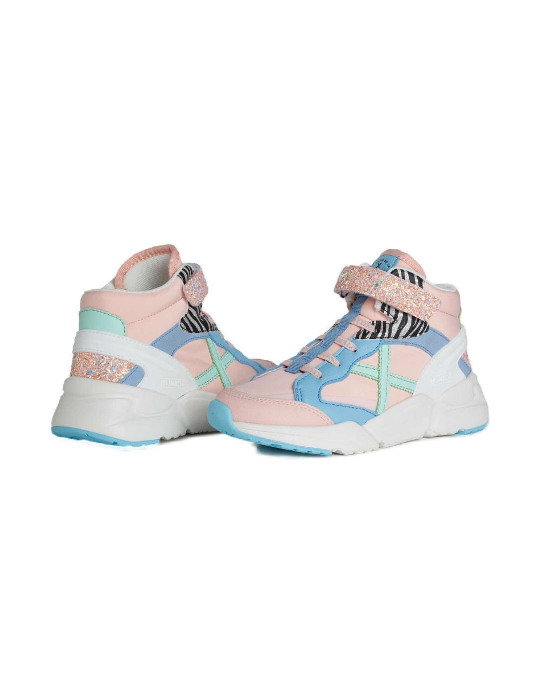 Zapatillas Munich Mini Track boot rosa/azul/blanco de niña