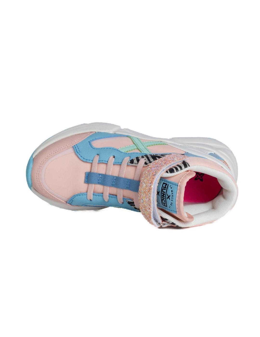 Zapatillas Munich Mini Track boot rosa/azul/blanco de niña