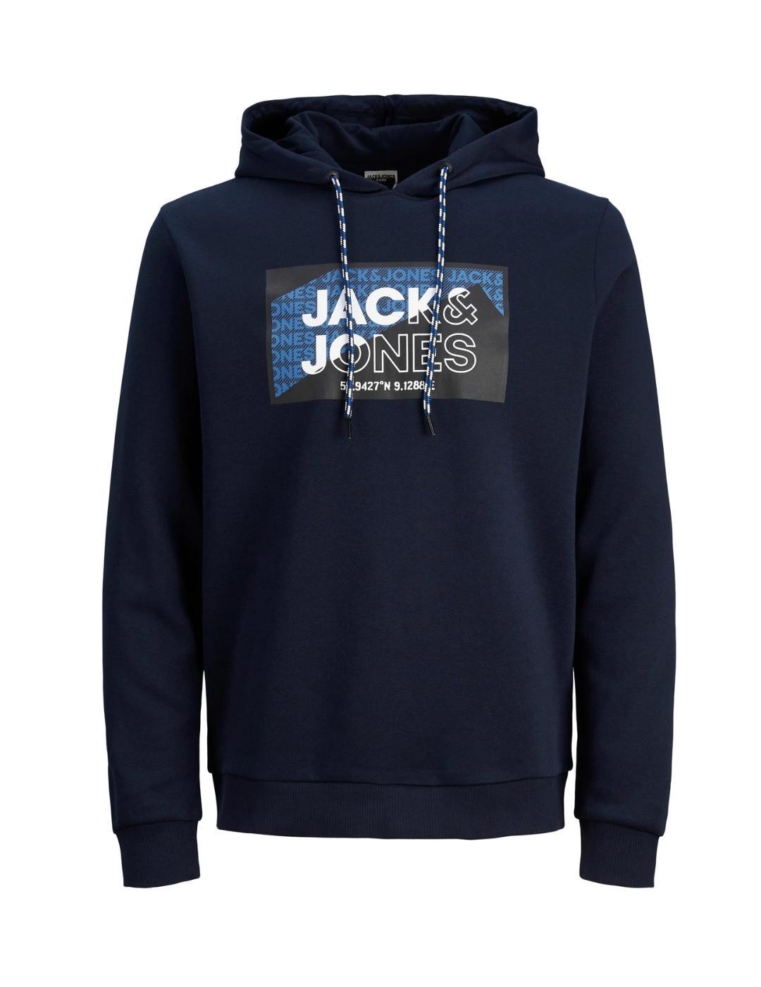Sudadera Jack&Jones Logan azul marino con capucha hombre