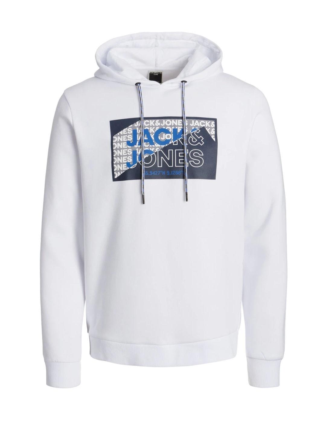 Sudadera Jack&Jones Logan blanco con capucha para hombre