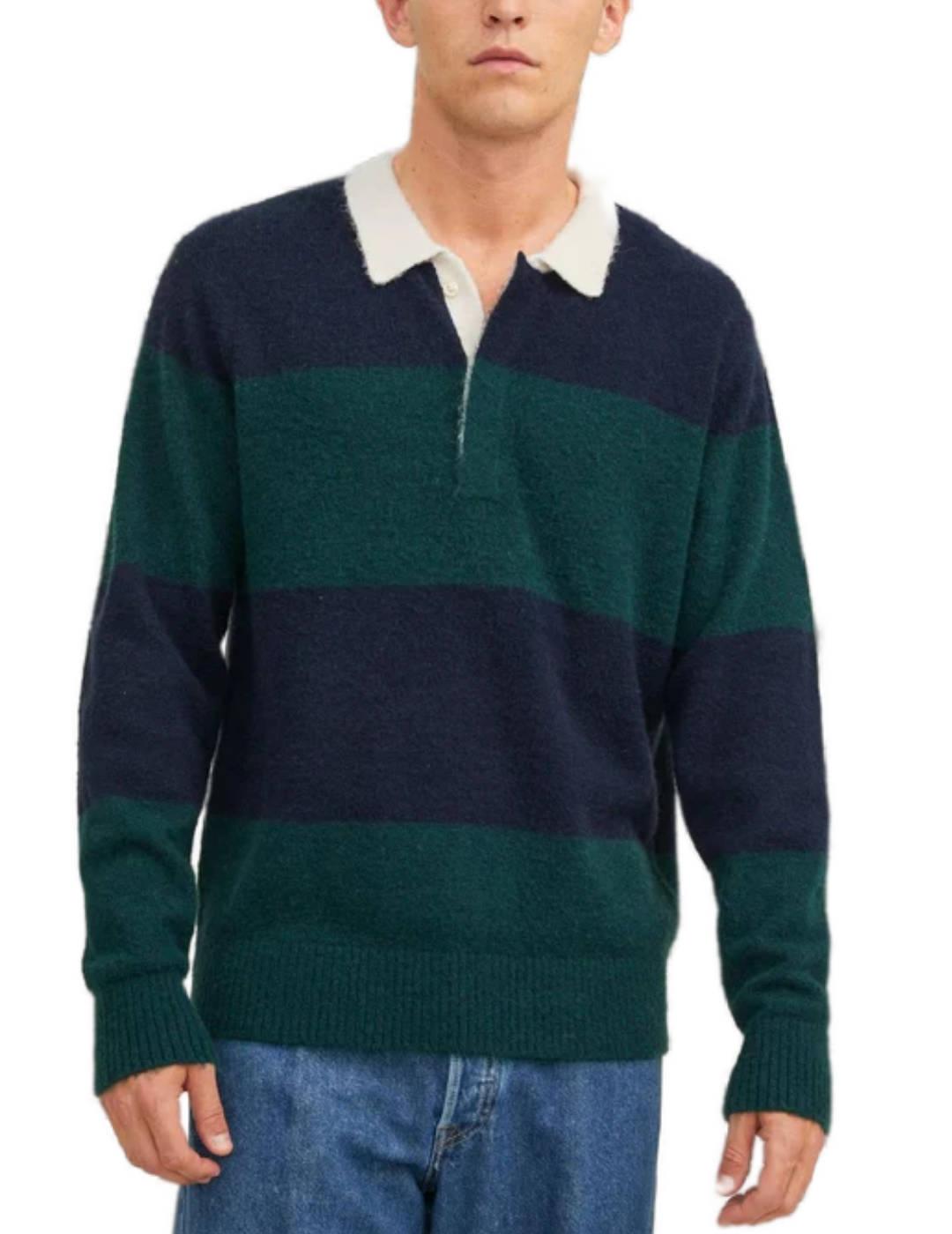 Jersey Jack&Jones raya verde y azul marino para hombre