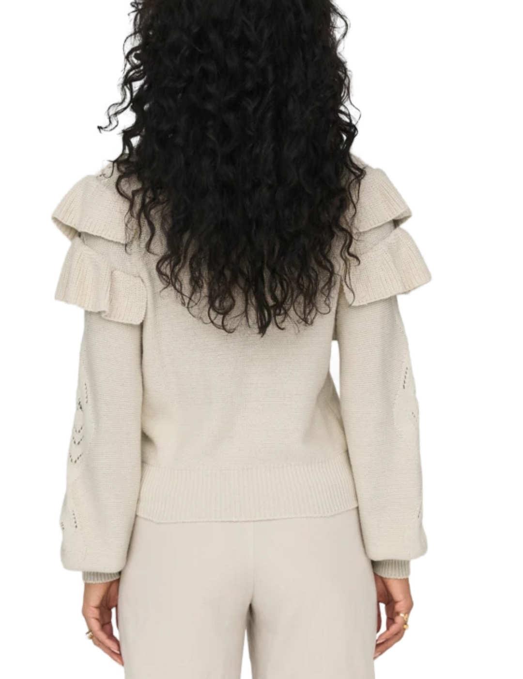 Jersey Only Rillo beige con volantes para mujer