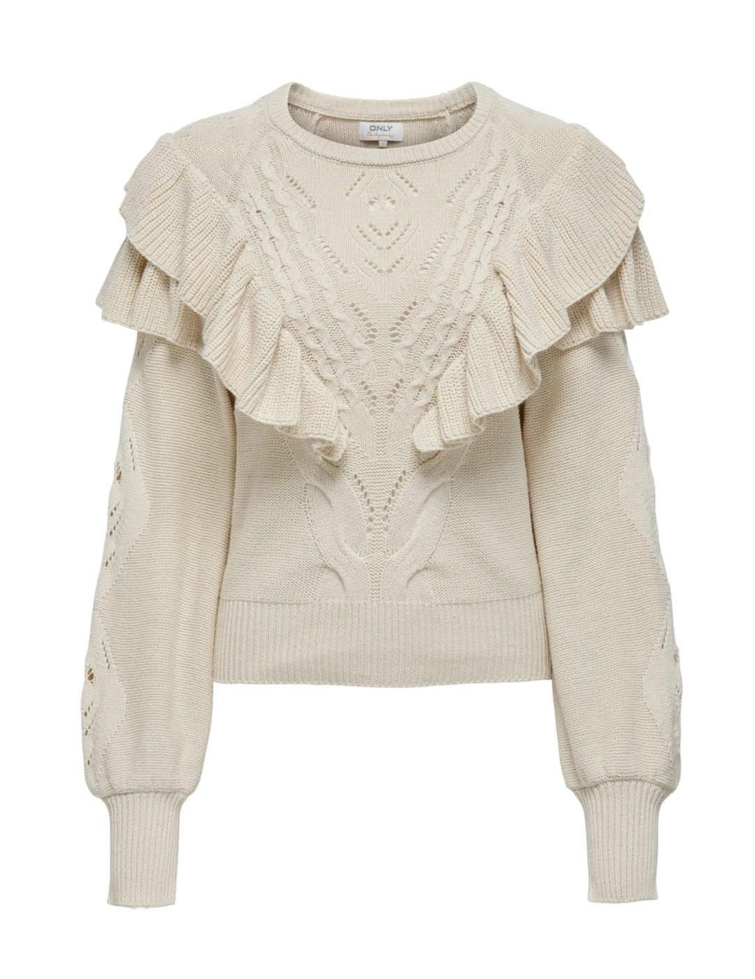 Jersey Only Rillo beige con volantes para mujer