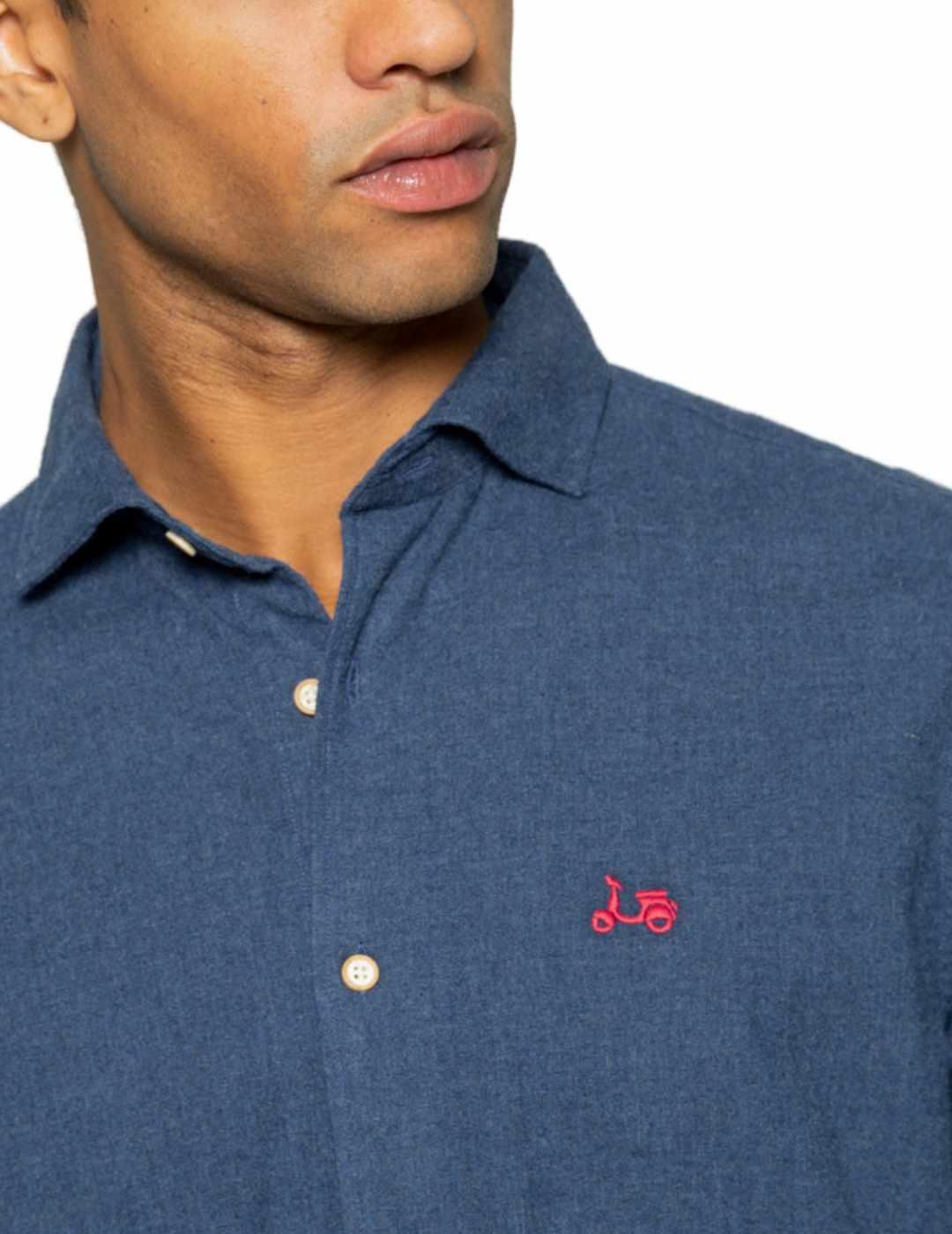 Camisa Scotta Melange azul marino jaspeado para hombre