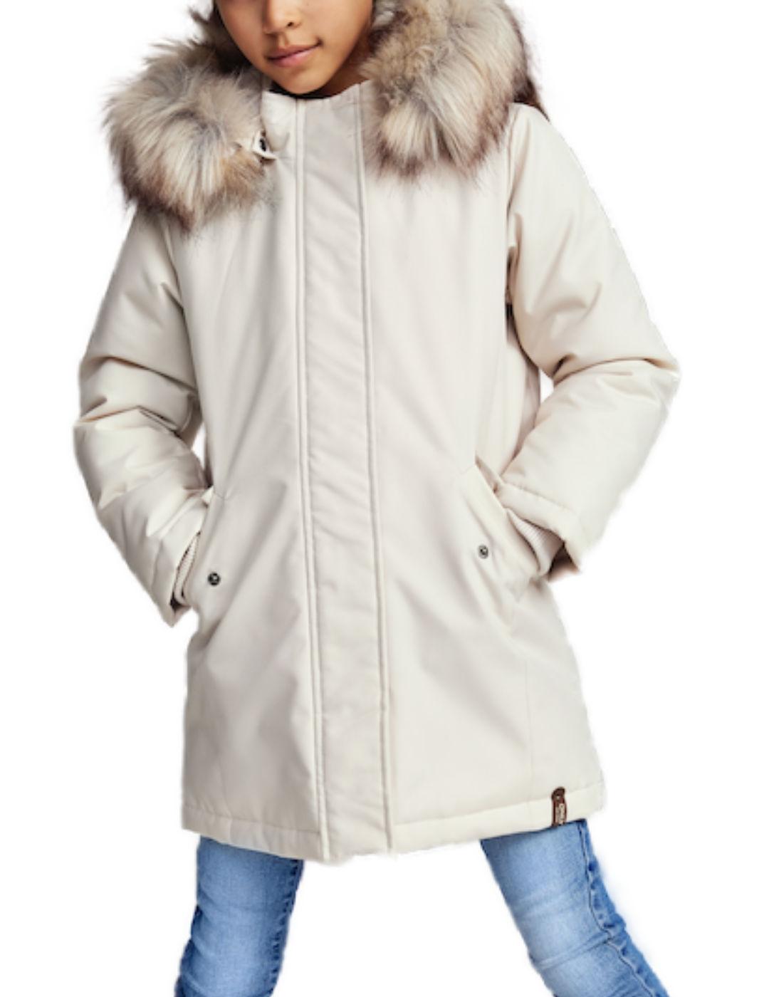 Parka Only Kids Katy beige con capucha de pelo para niña