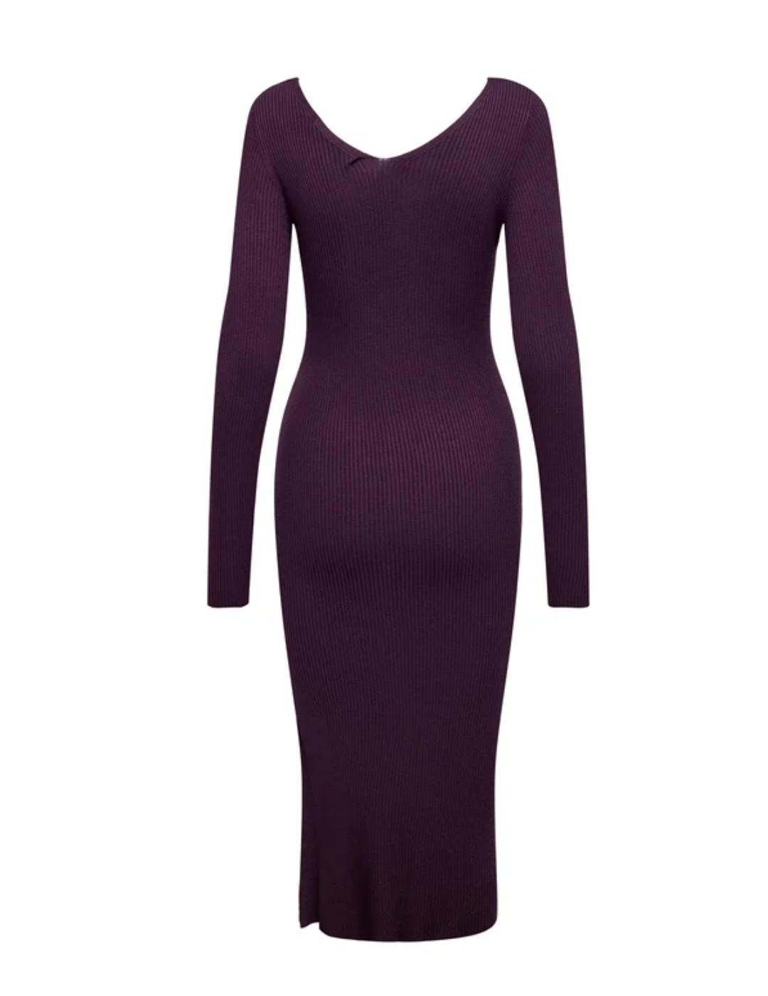 Vestido Only Julie punto ajustado morado cuello pico mujer