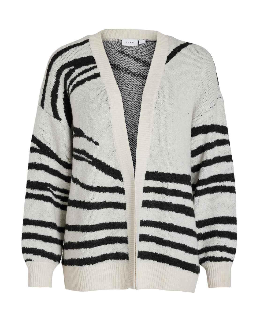 Cardigan Vila Alira beige y negro de  lana para mujer