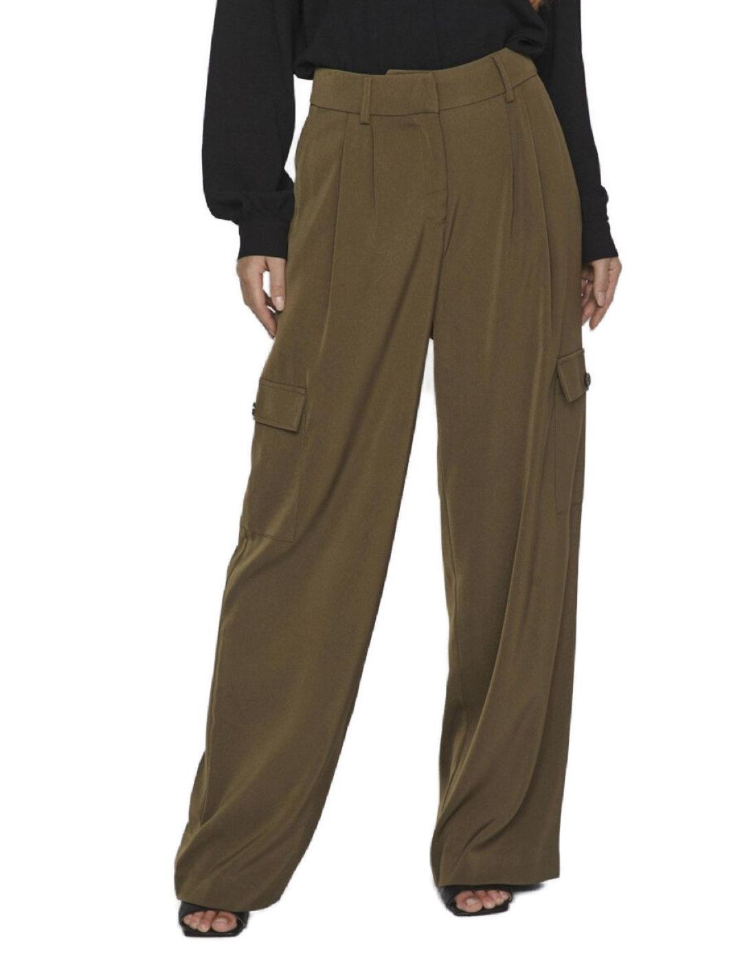 Pantalón Vila Winnie cargo verde ancho para mujer