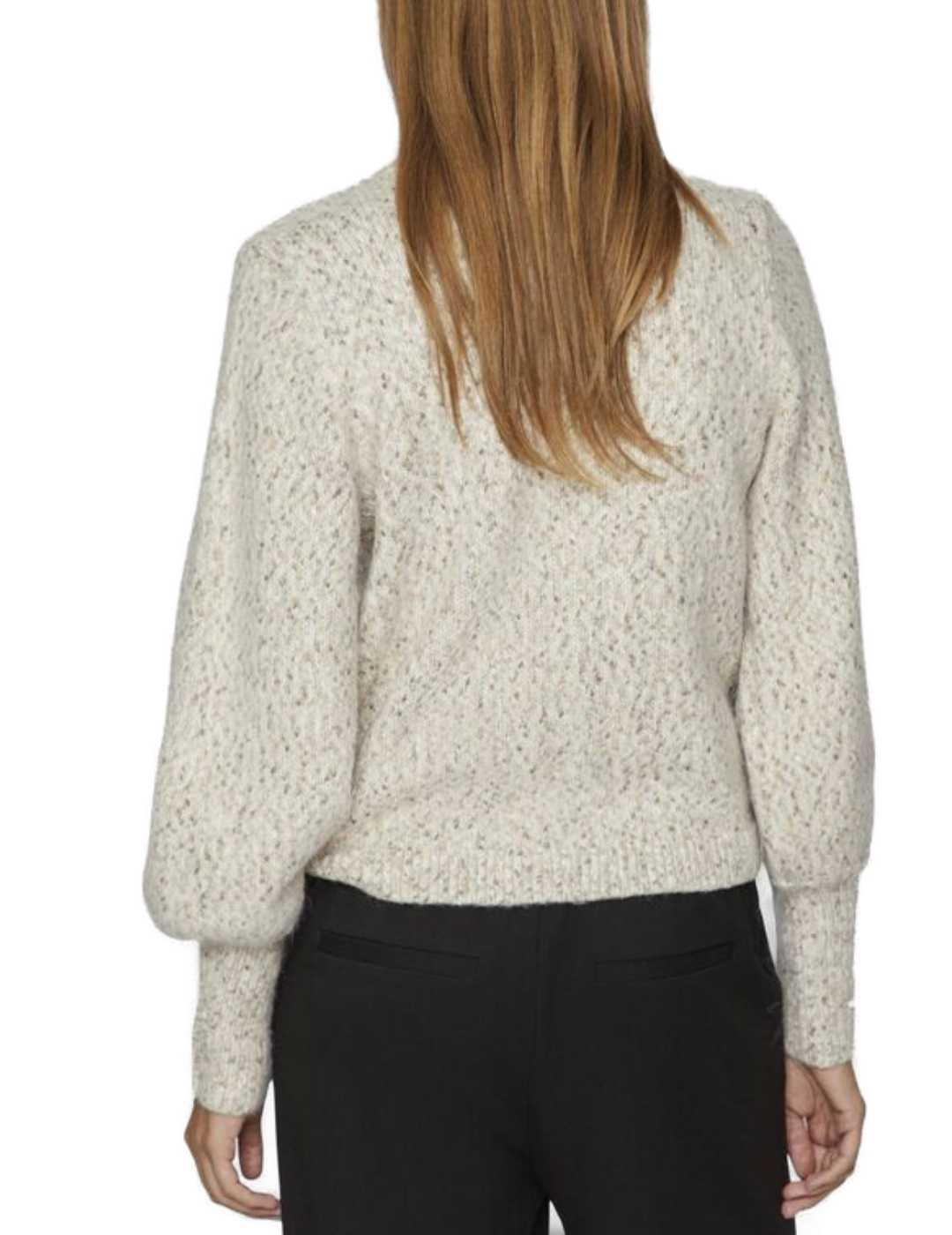 Jersey Vila Anina beige jaspeado cuello perrkins para mujer