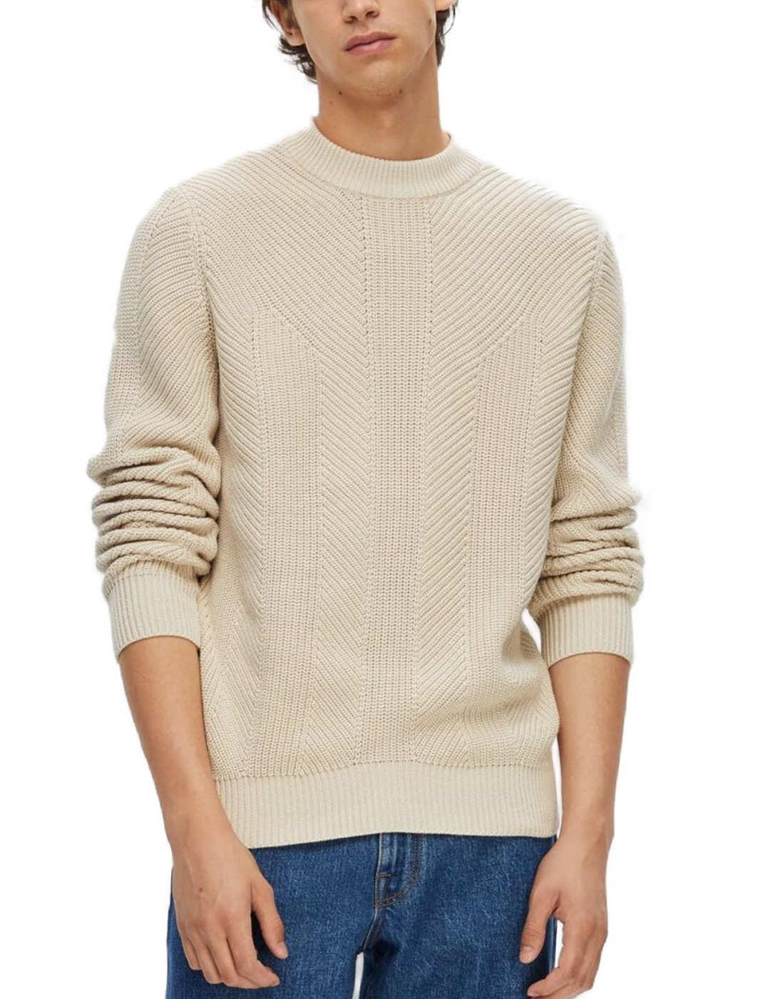 Jersey Selected Carl beige de punto para hombre