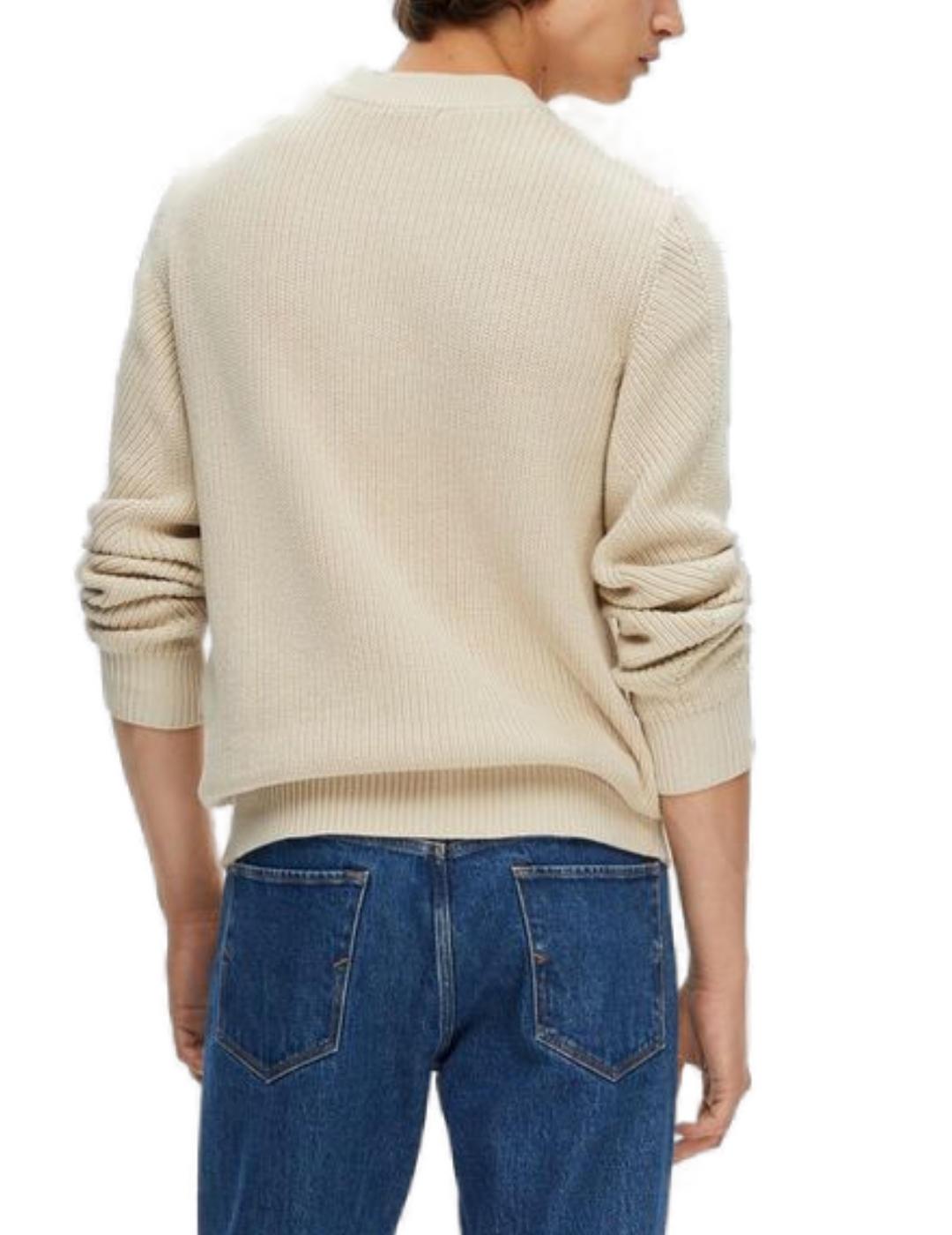 Jersey Selected Carl beige de punto para hombre