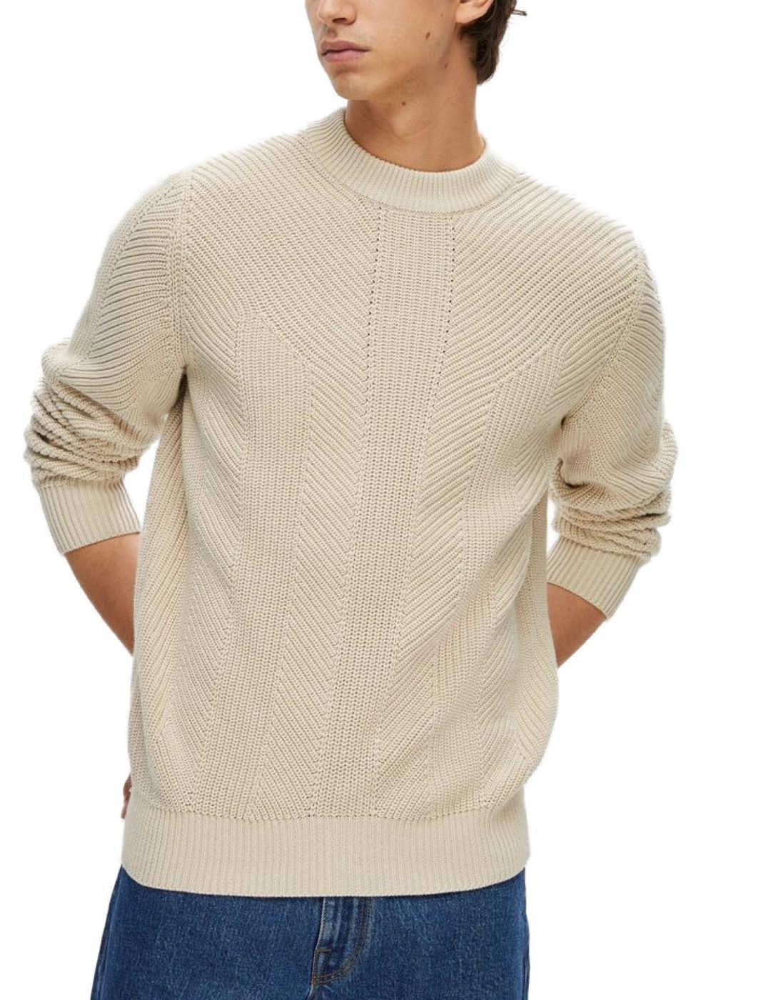 Jersey Selected Carl beige de punto para hombre