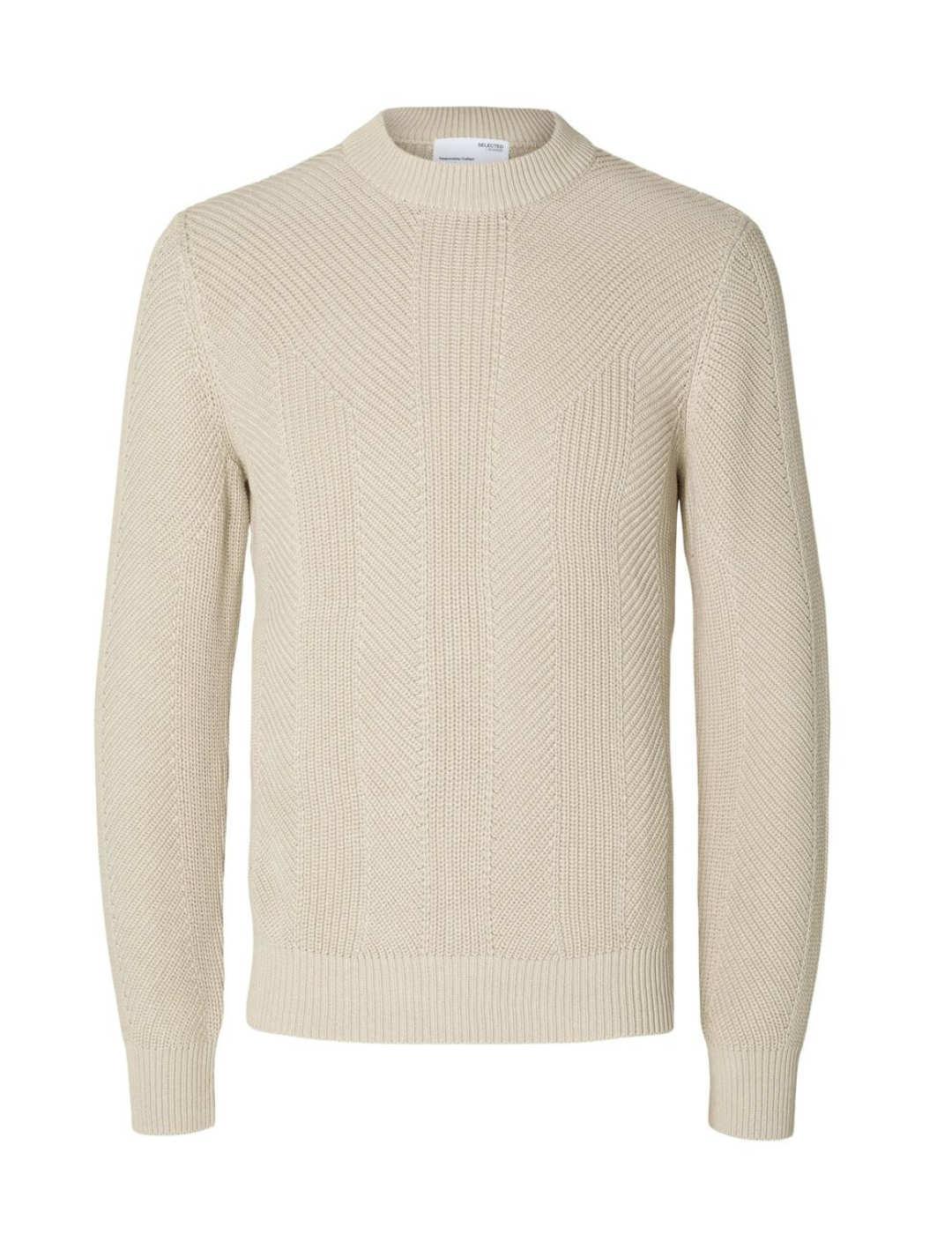 Jersey Selected Carl beige de punto para hombre