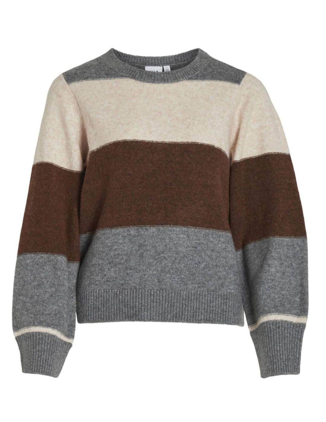 Jersey Vila Ellie gris claro/marrón hombros caídos de mujer