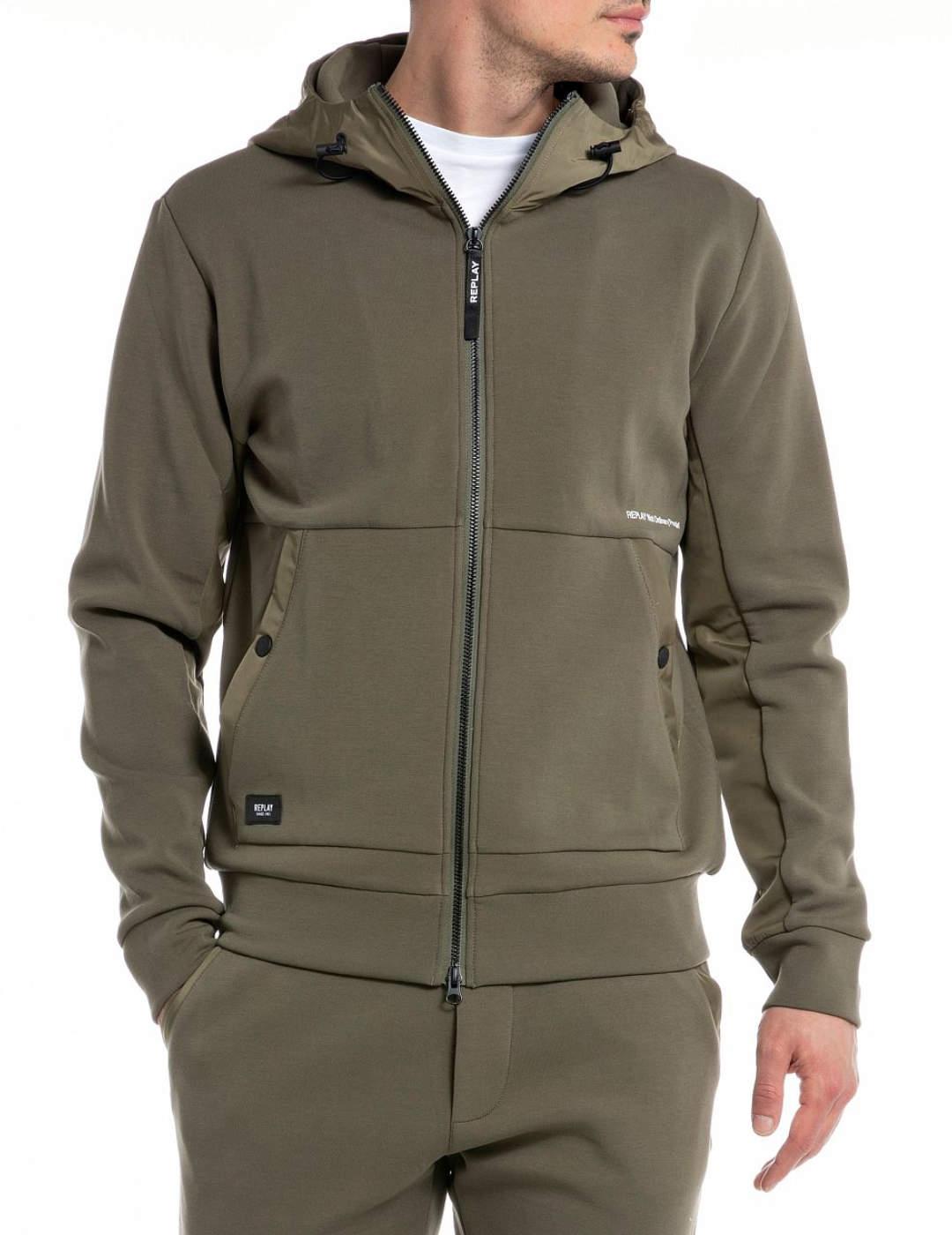 Sudadera Replay verde militar con capucha para hombre