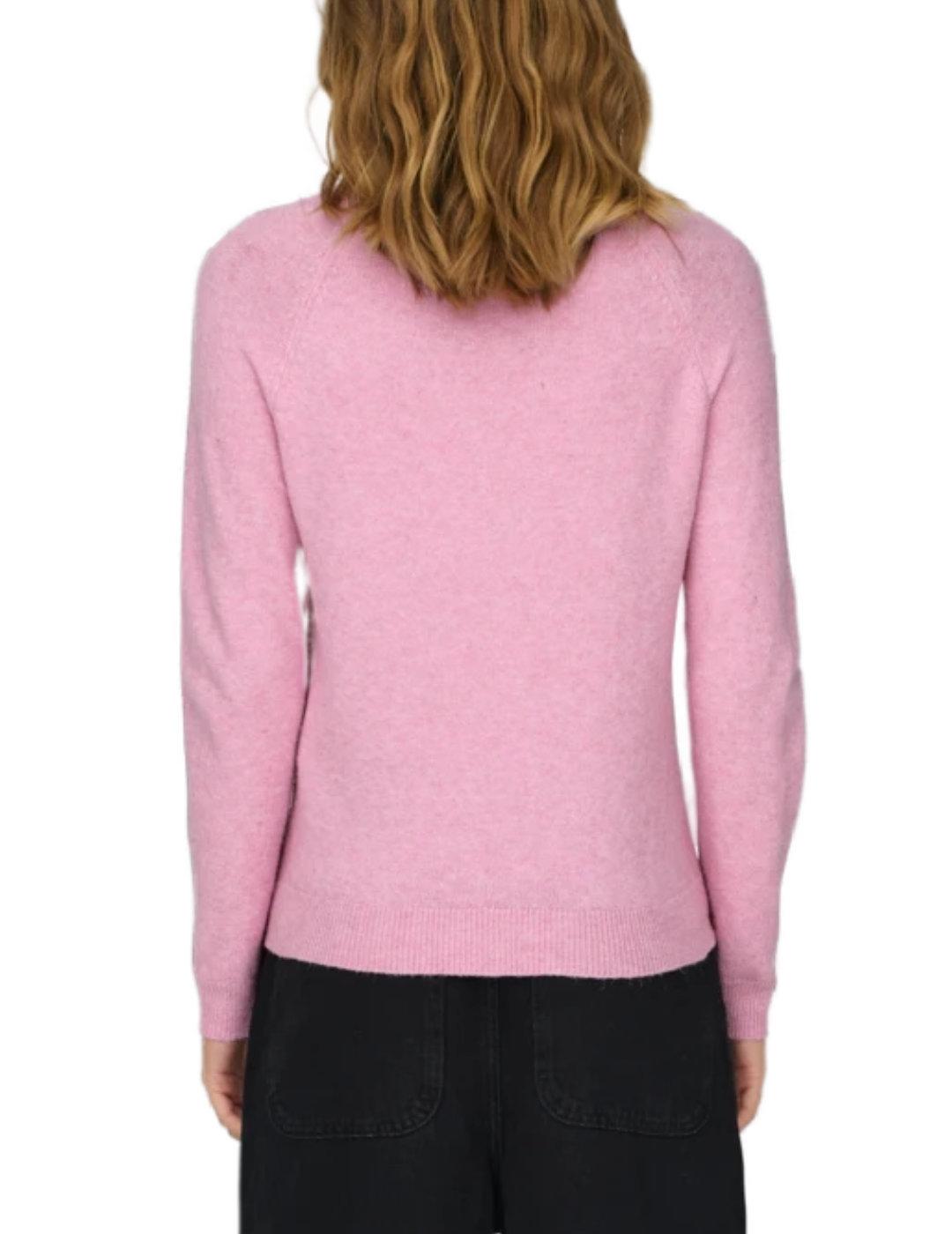Jersey Only Rica rosa fino cuello redondo para mujer