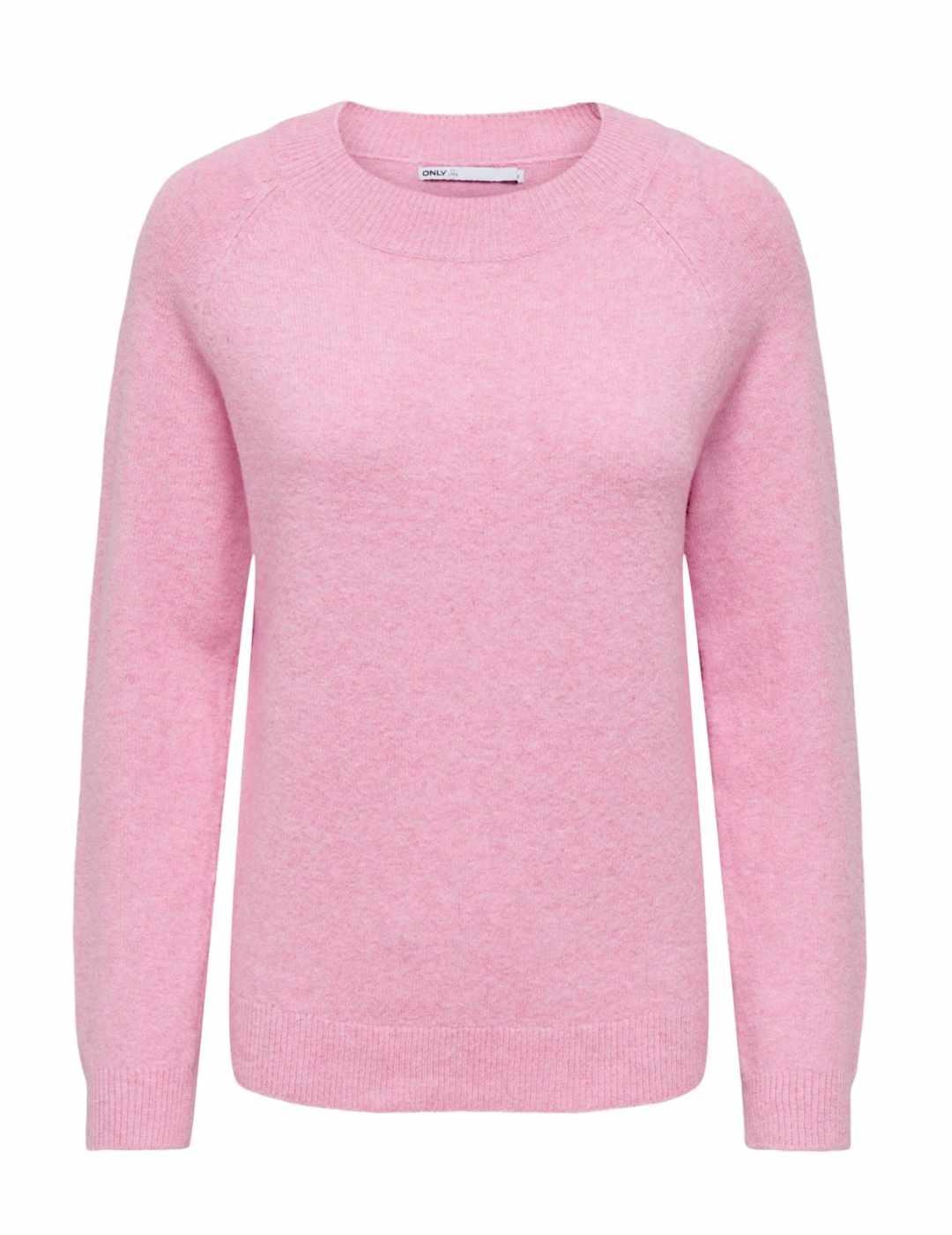 Jersey Only Rica rosa fino cuello redondo para mujer