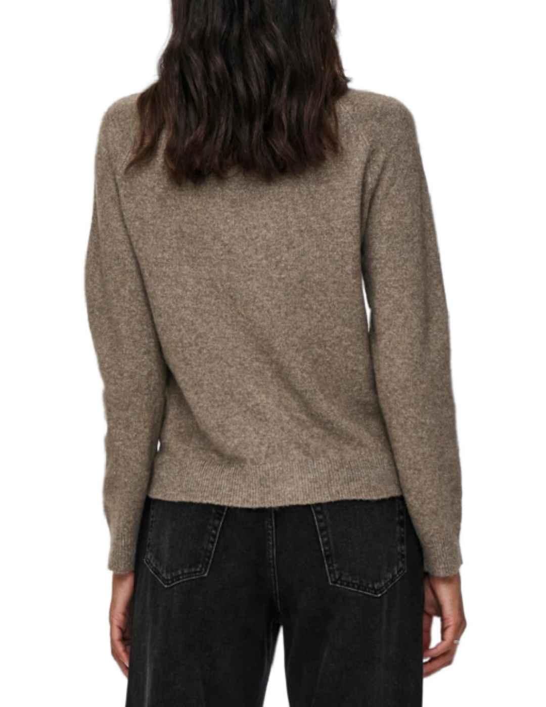 Jersey Only Rica marrón fino cuello redondo para mujer