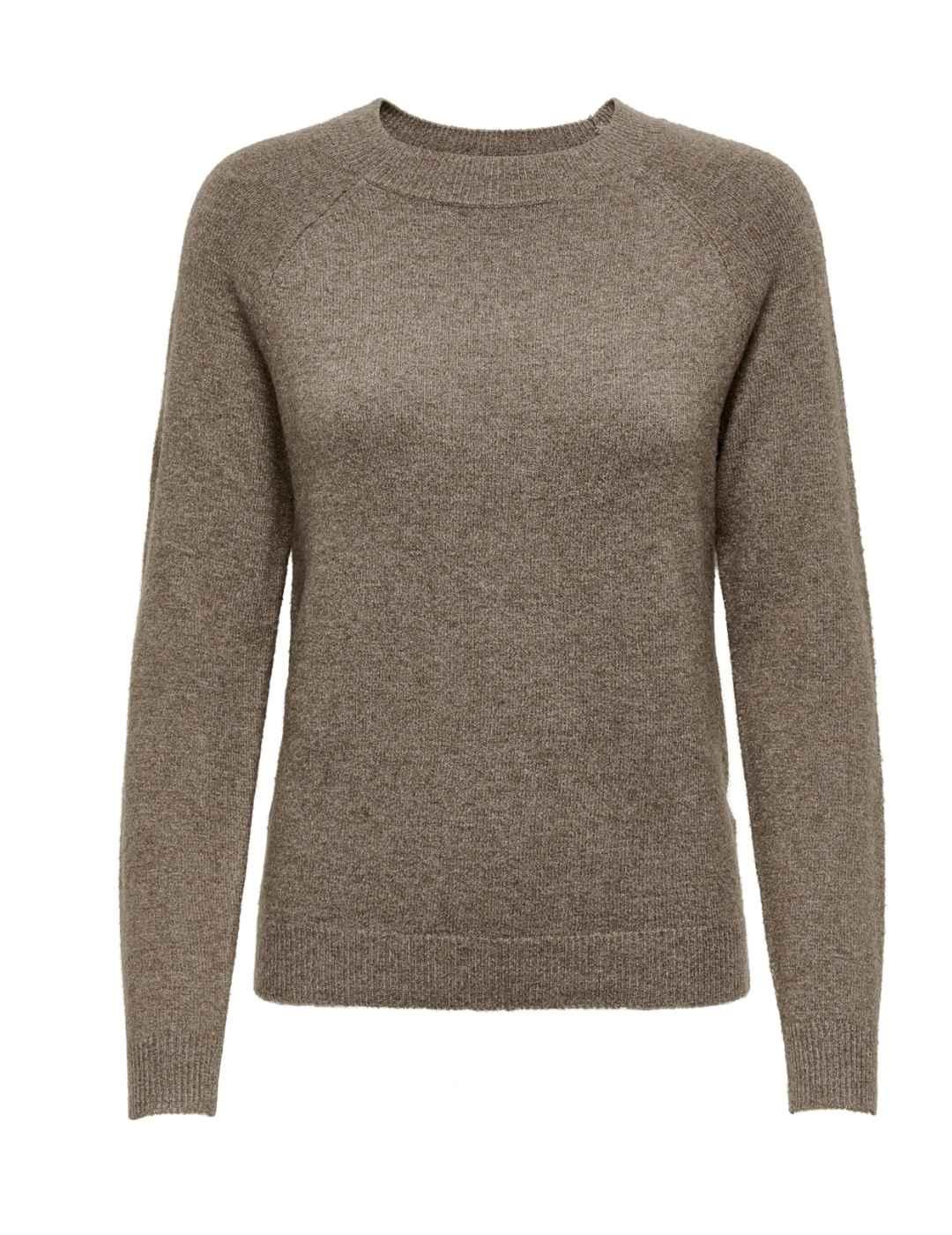 Jersey Only Rica marrón fino cuello redondo para mujer