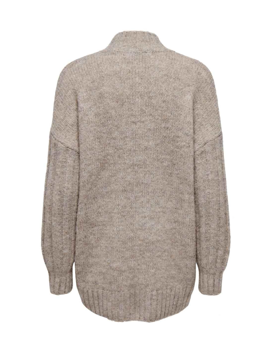 Jersey Only Sage beige largo cuello redondo para mujer