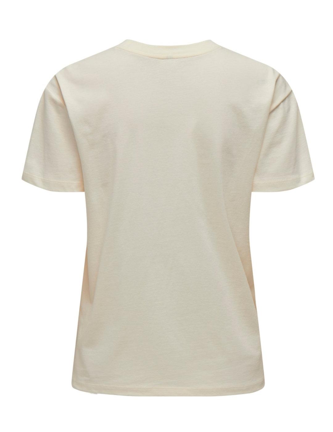 Camiseta Only Cille blanco silueta chica borde verde mujer