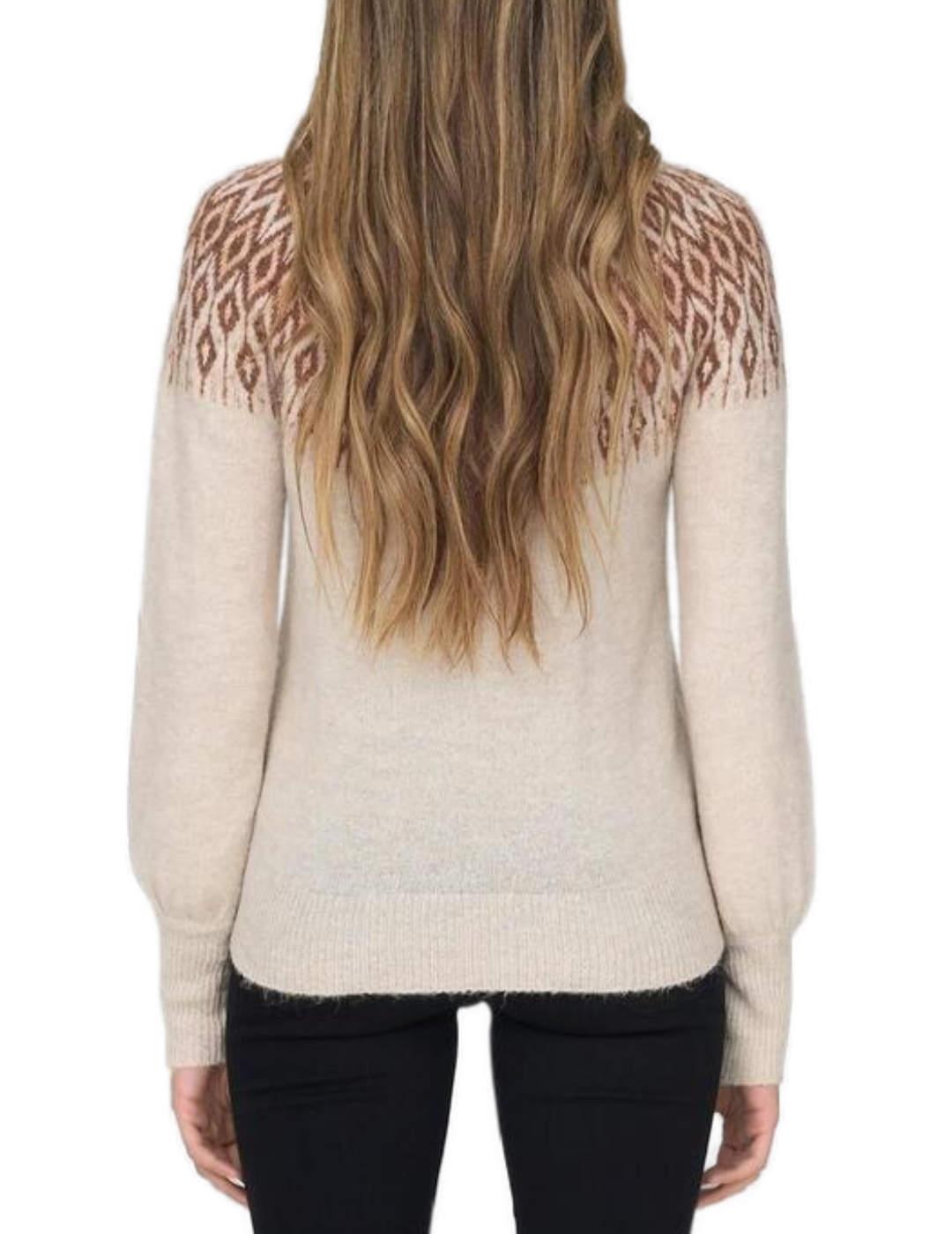 Jersey Only Lalina grecas beige cuello redondo para mujer