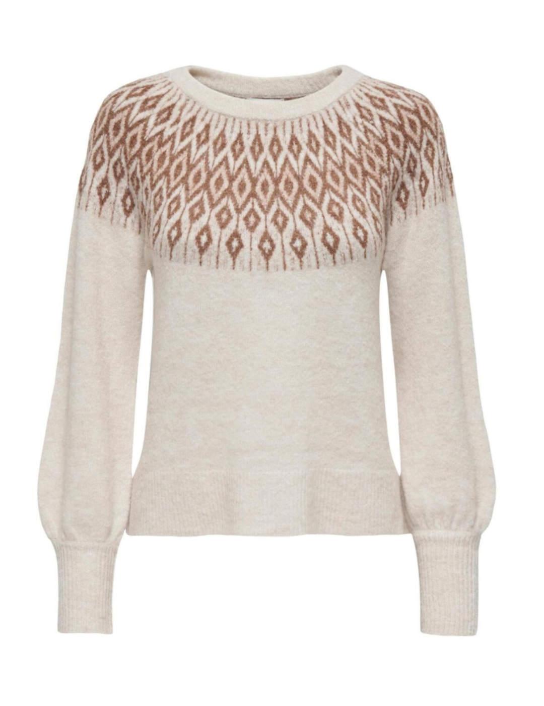 Jersey Only Lalina grecas beige cuello redondo para mujer