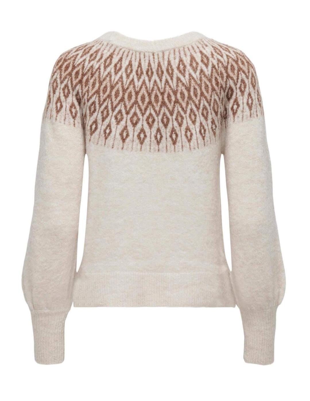 Jersey Only Lalina grecas beige cuello redondo para mujer