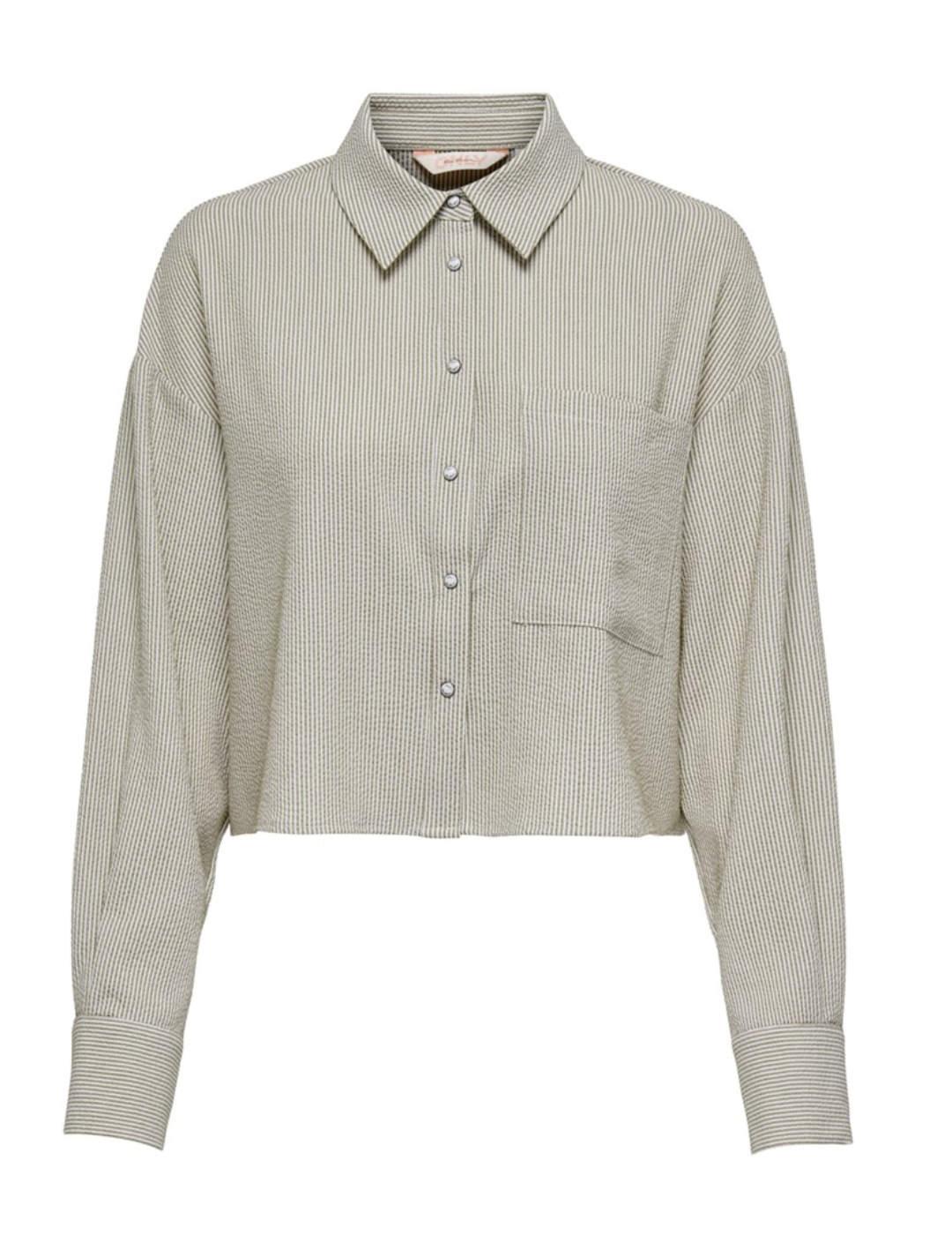 Camisa cropped Only Lecey blanco raya marrón para mujer