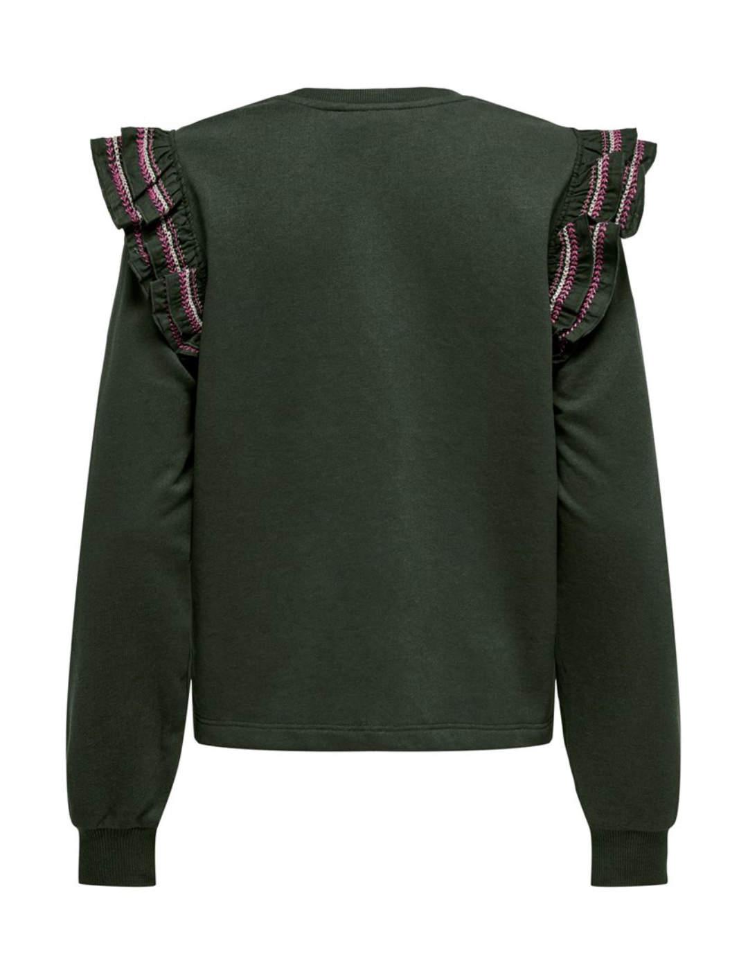Sudadera Only Jess verde con volantes  para mujer