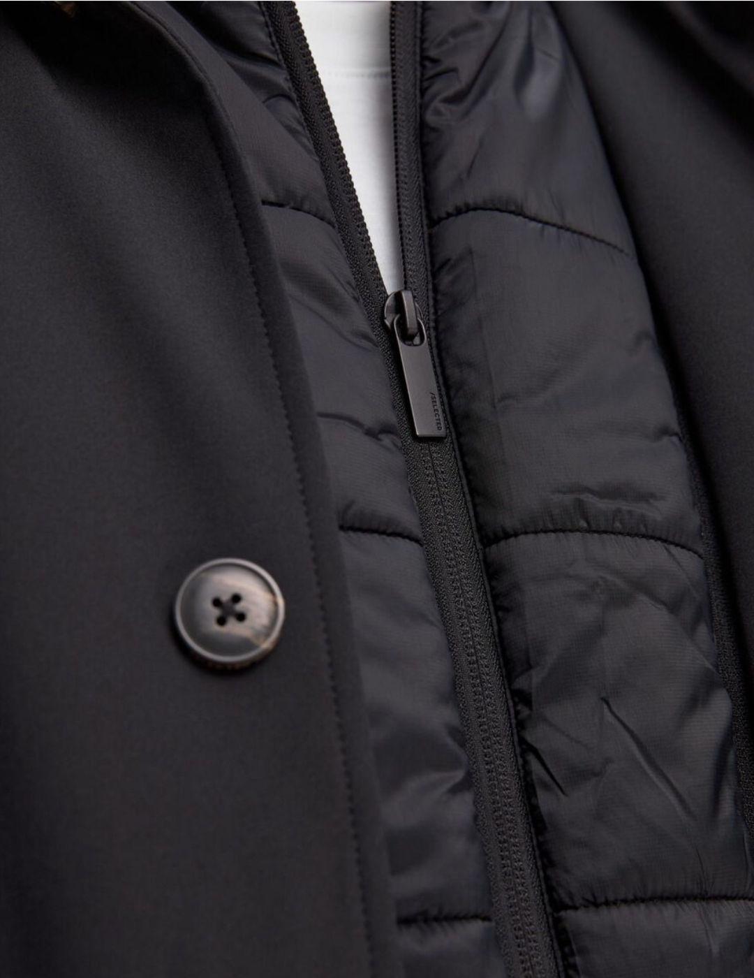 Abrigo Selected Alvin negro sin capucha para hombre
